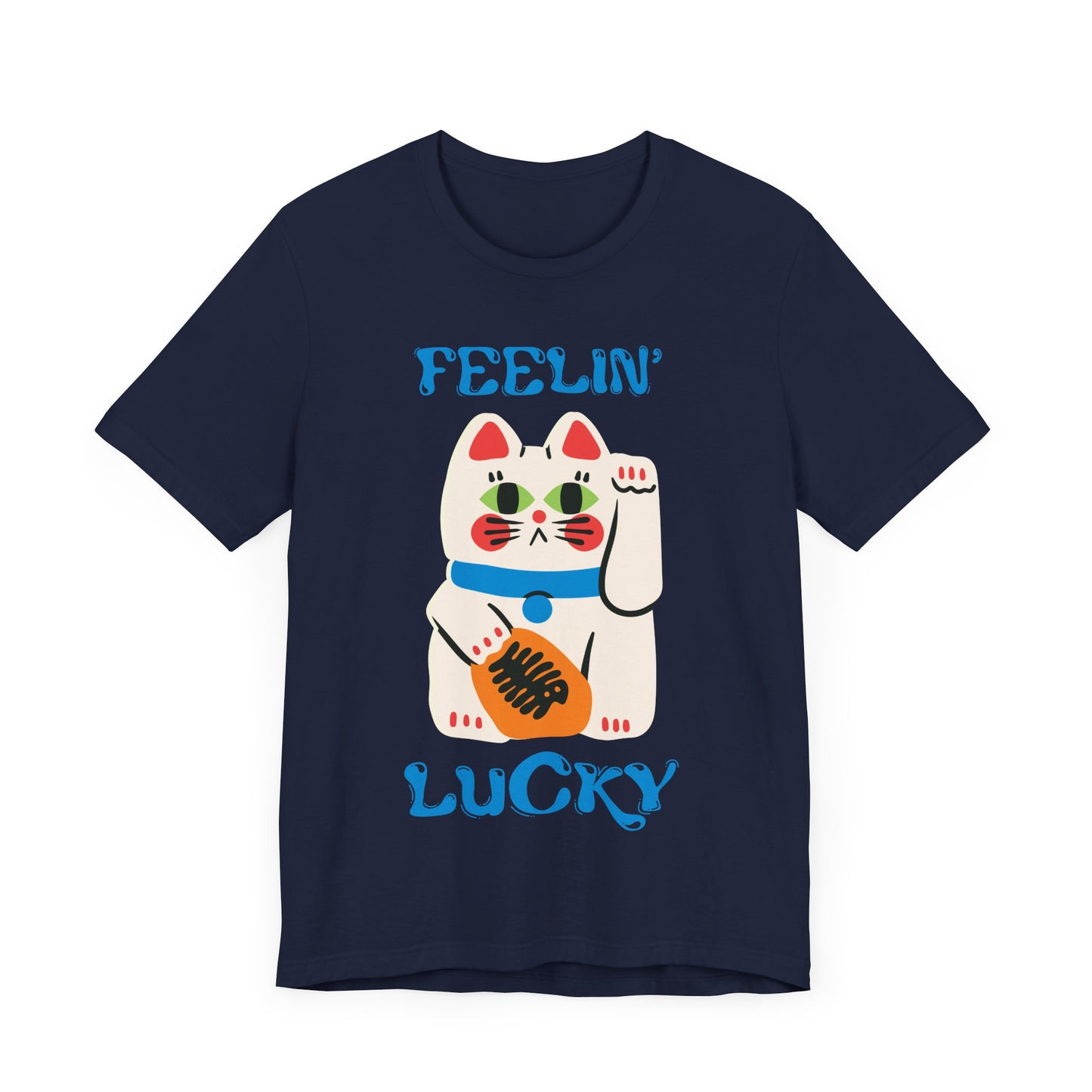 Feelin' Lucky Unisex Jersey Tee - Cute Cat Design for Good Vibes