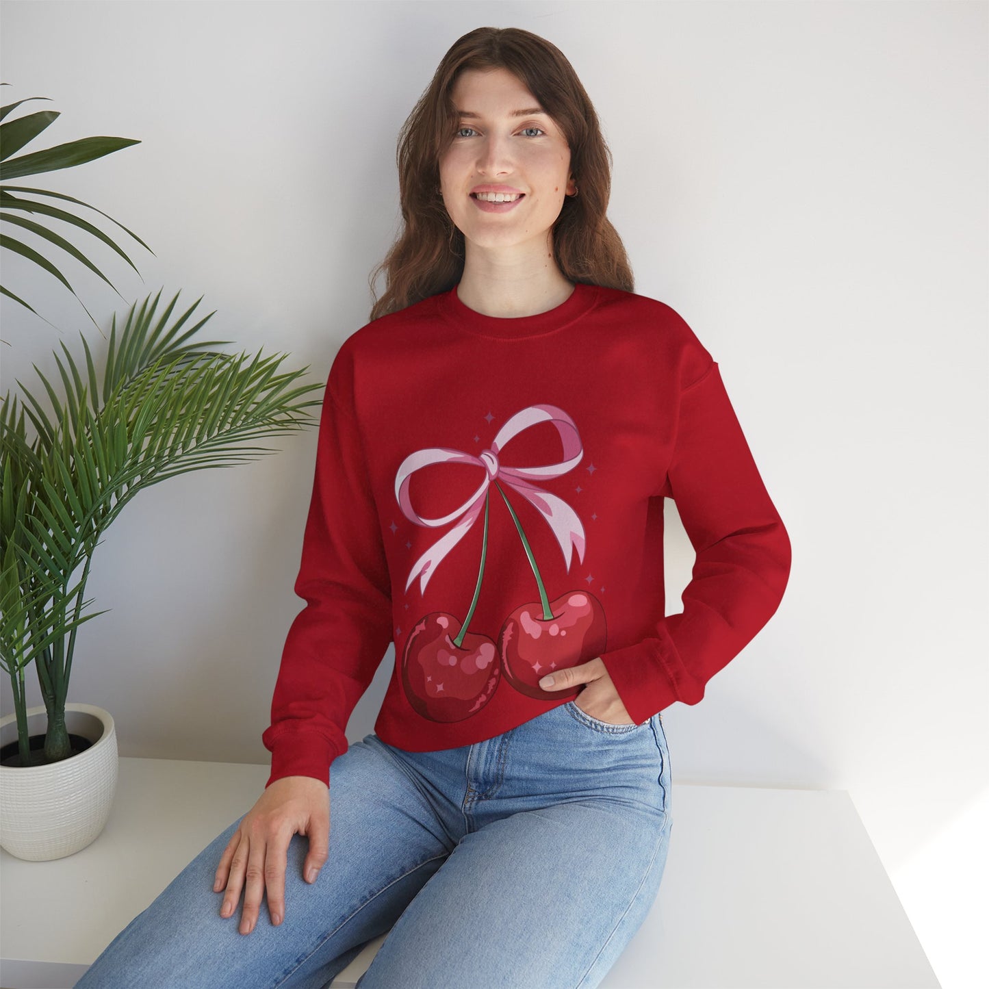 Cute Cherry Bow Unisex Heavy Blend™ Crewneck Sweatshirt