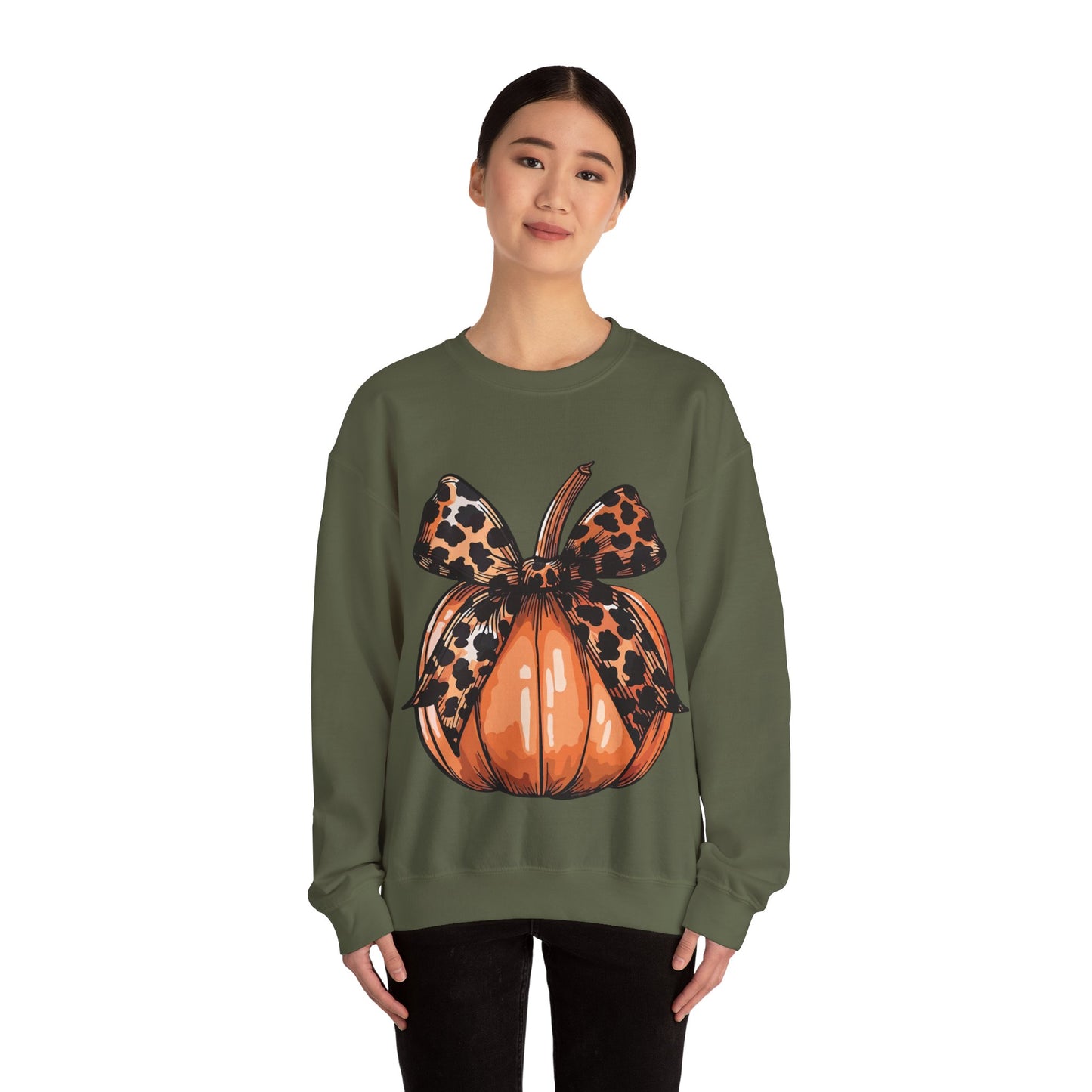 Leopard Pumpkin Bow Unisex Heavy Blend™ Crewneck Sweatshirt