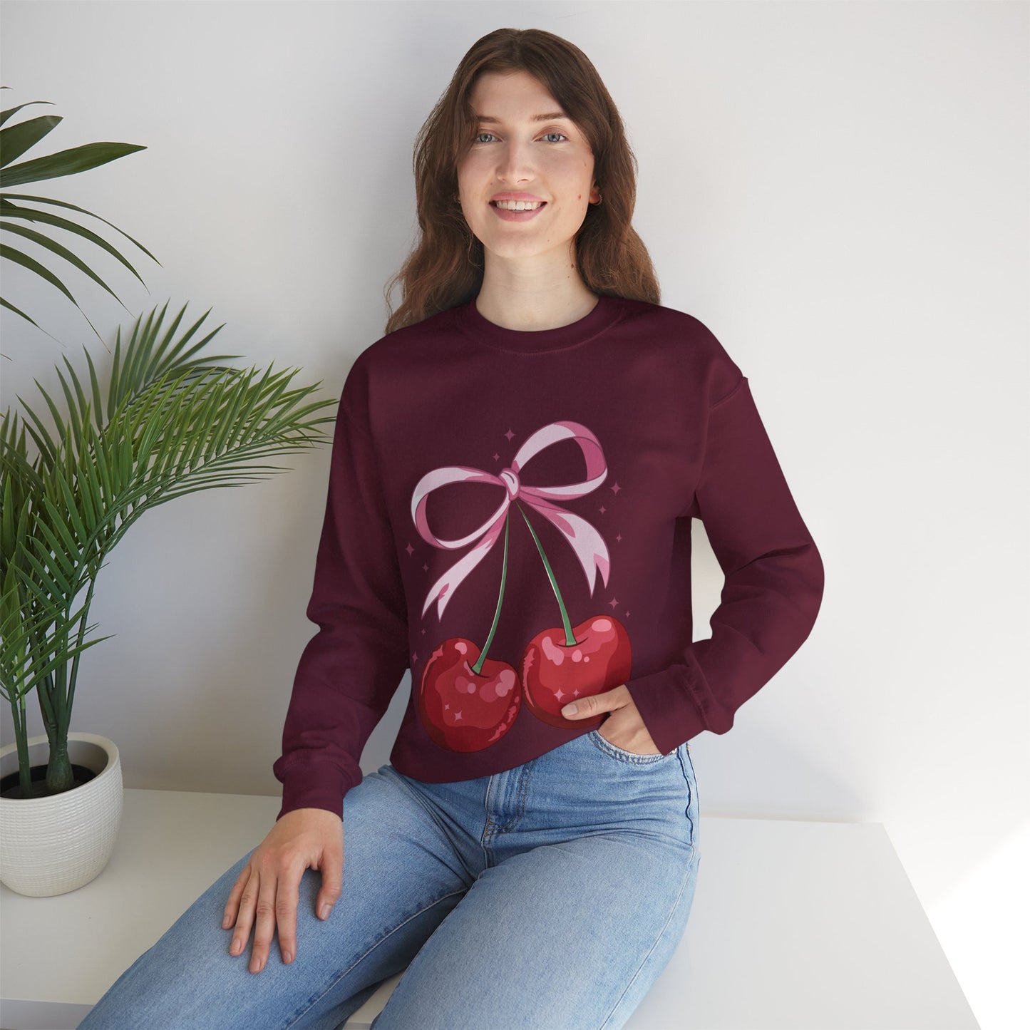 Cute Cherry Bow Unisex Heavy Blend™ Crewneck Sweatshirt