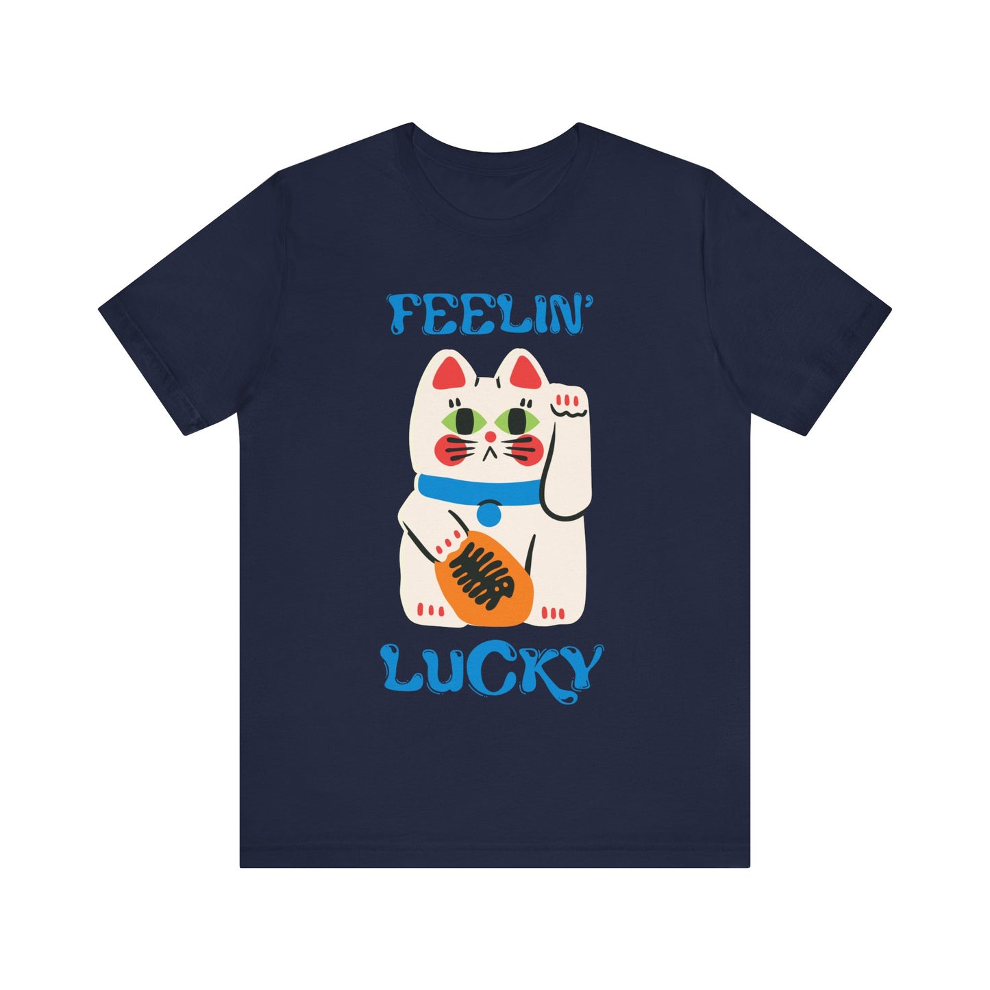 Feelin' Lucky Unisex Jersey Tee - Cute Cat Design for Good Vibes