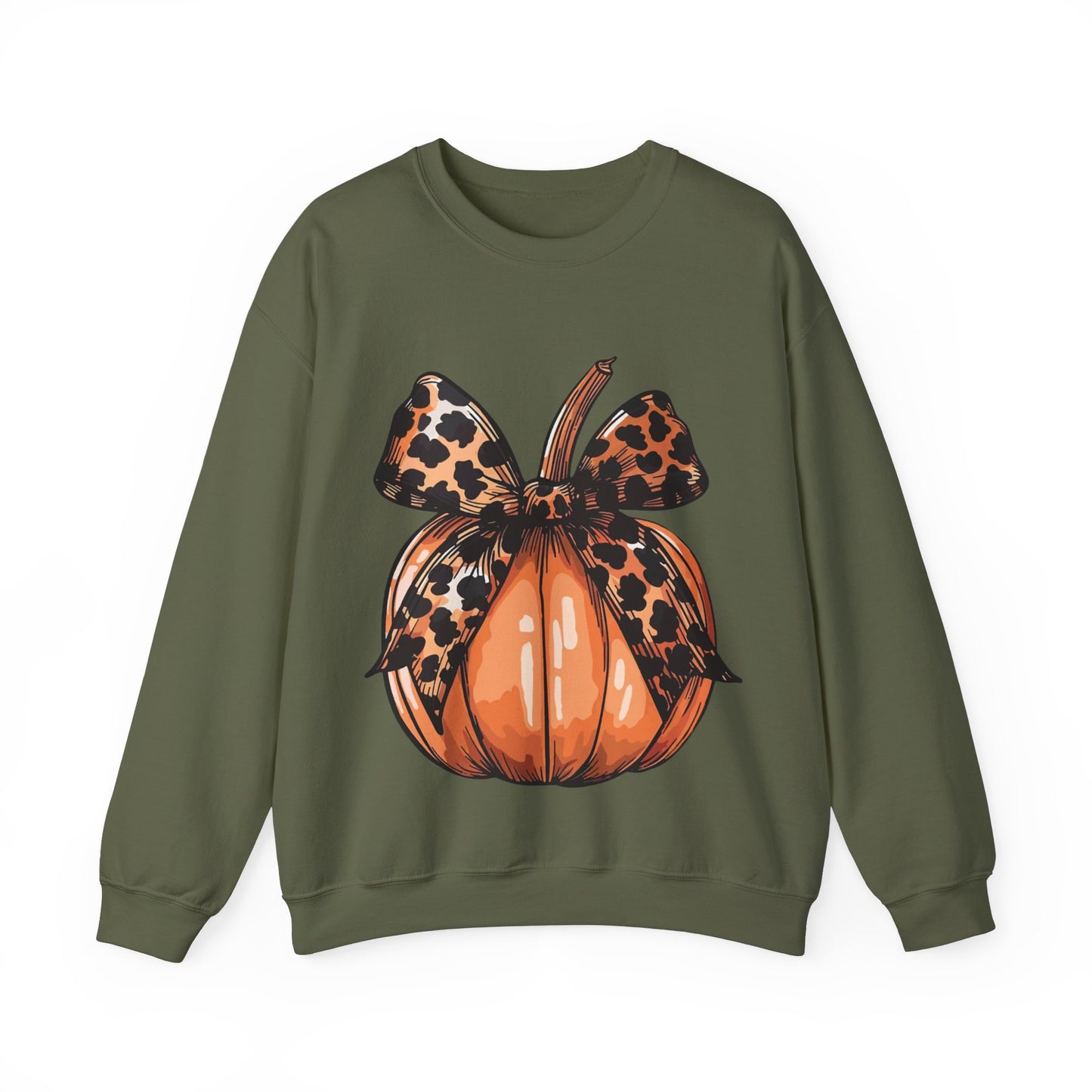Leopard Pumpkin Bow Unisex Heavy Blend™ Crewneck Sweatshirt