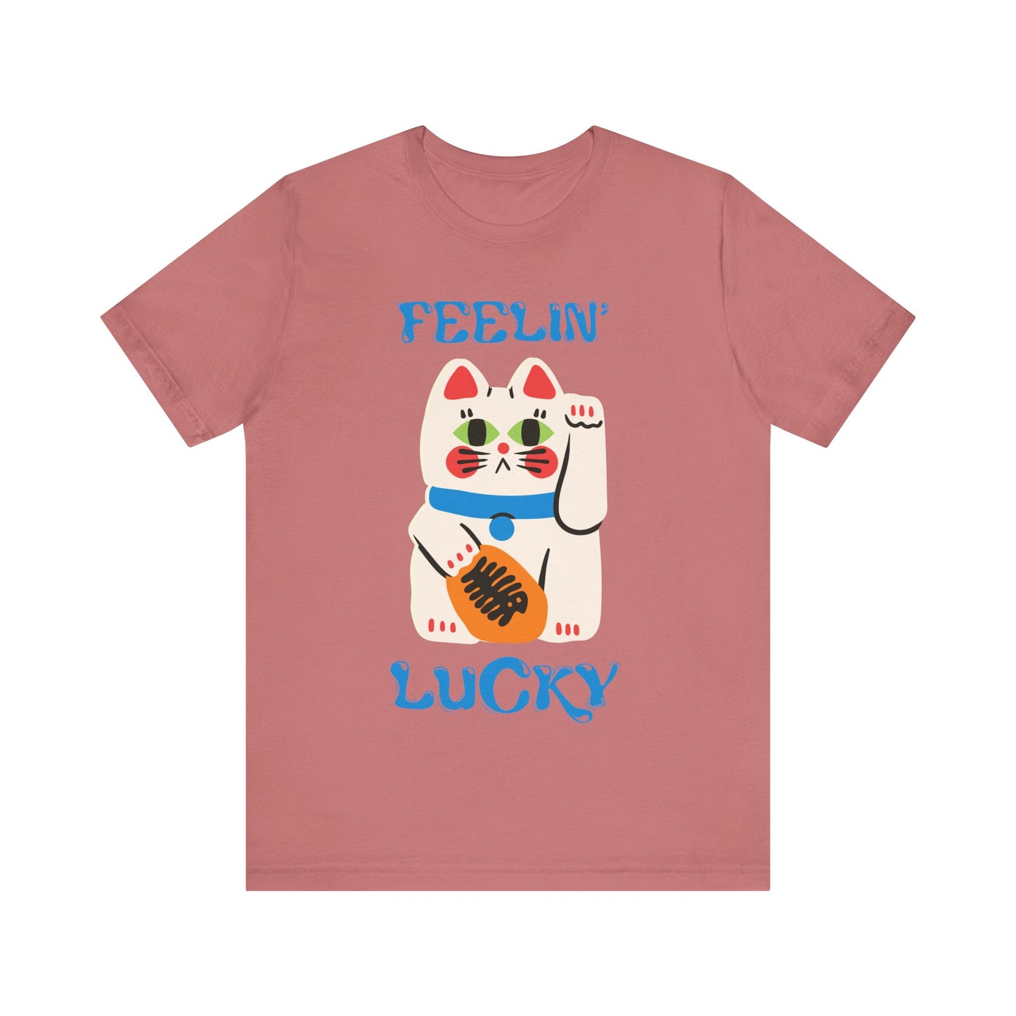 Feelin' Lucky Unisex Jersey Tee - Cute Cat Design for Good Vibes