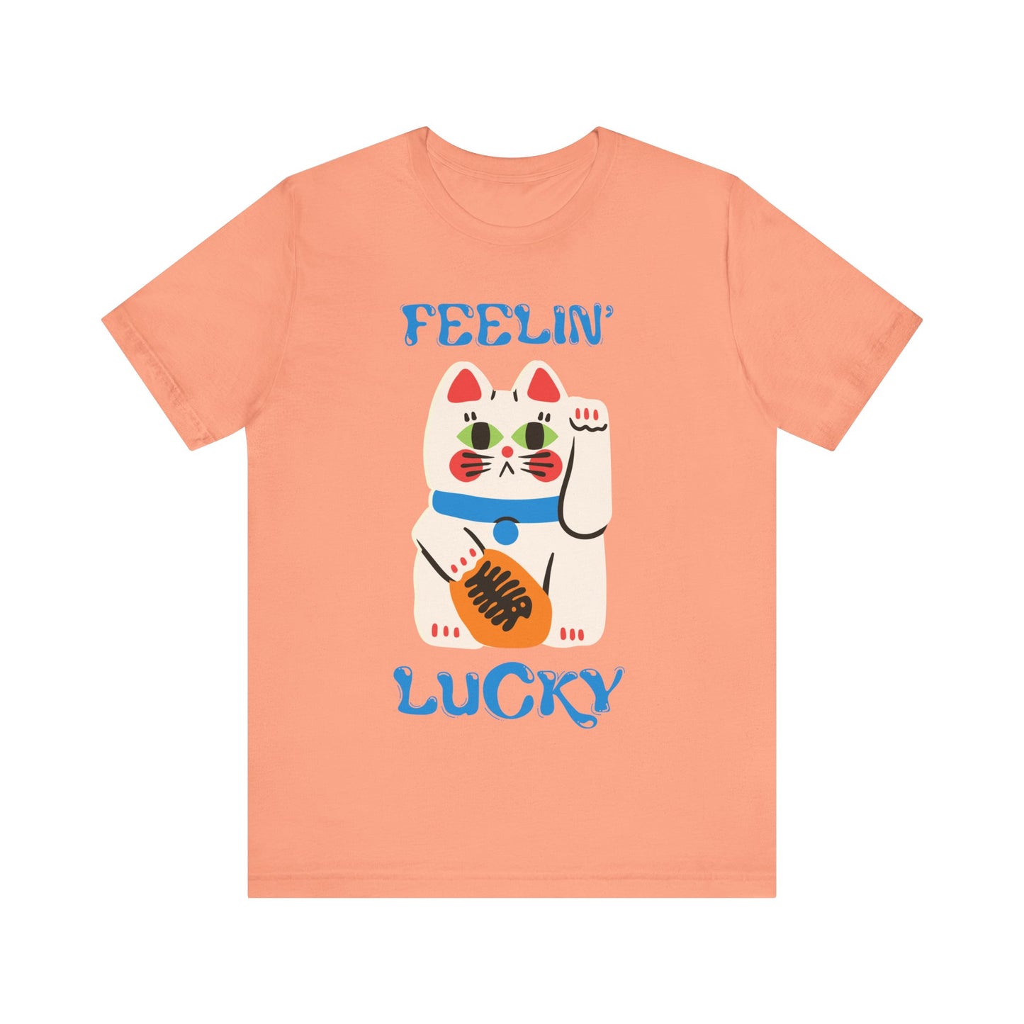 Feelin' Lucky Unisex Jersey Tee - Cute Cat Design for Good Vibes