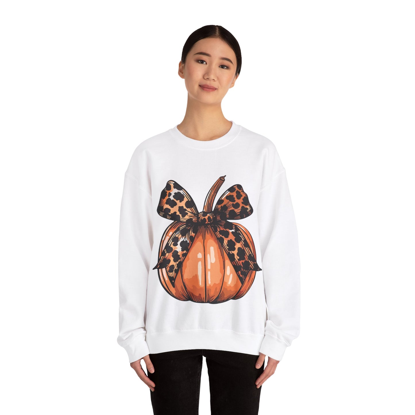 Leopard Pumpkin Bow Unisex Heavy Blend™ Crewneck Sweatshirt