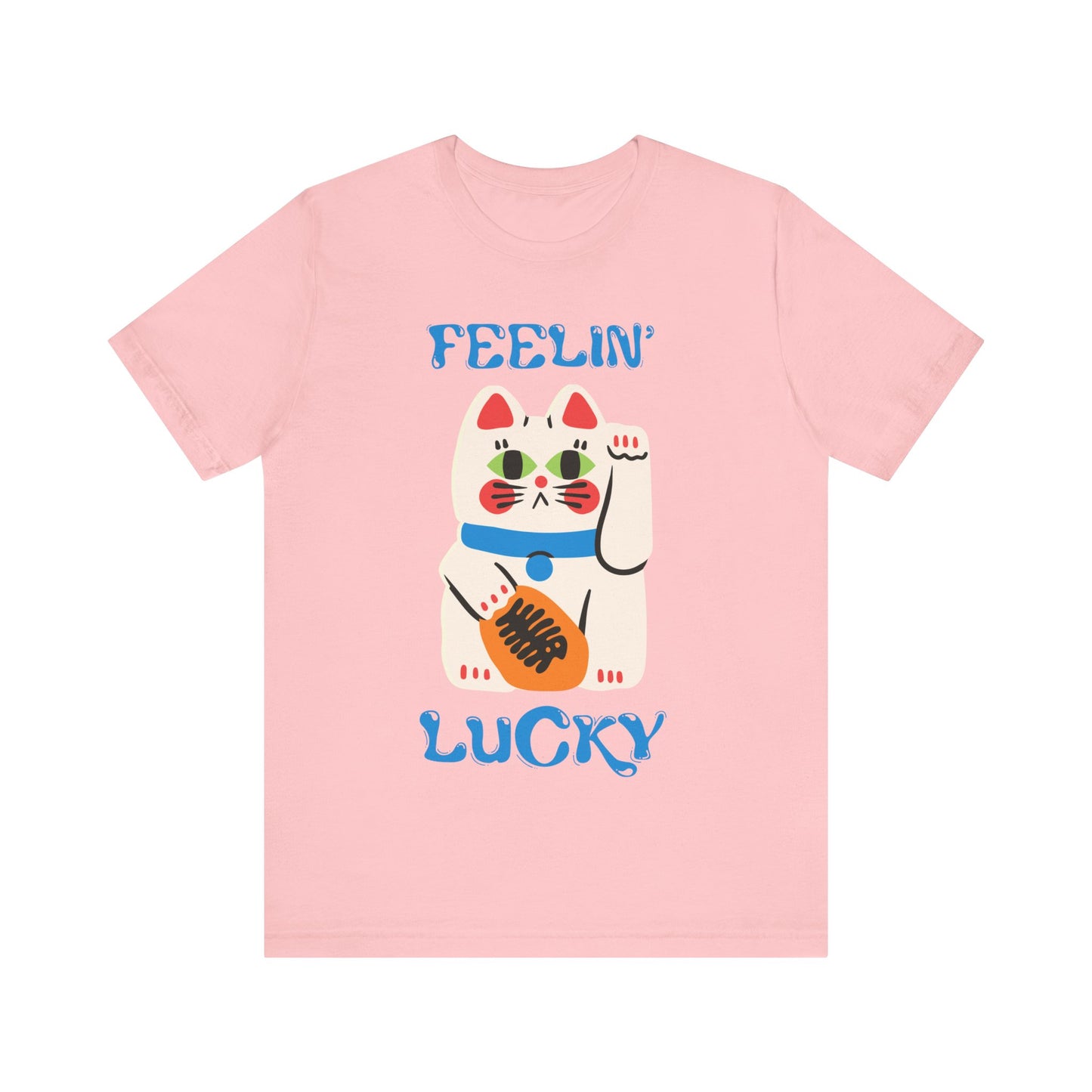 Feelin' Lucky Unisex Jersey Tee - Cute Cat Design for Good Vibes