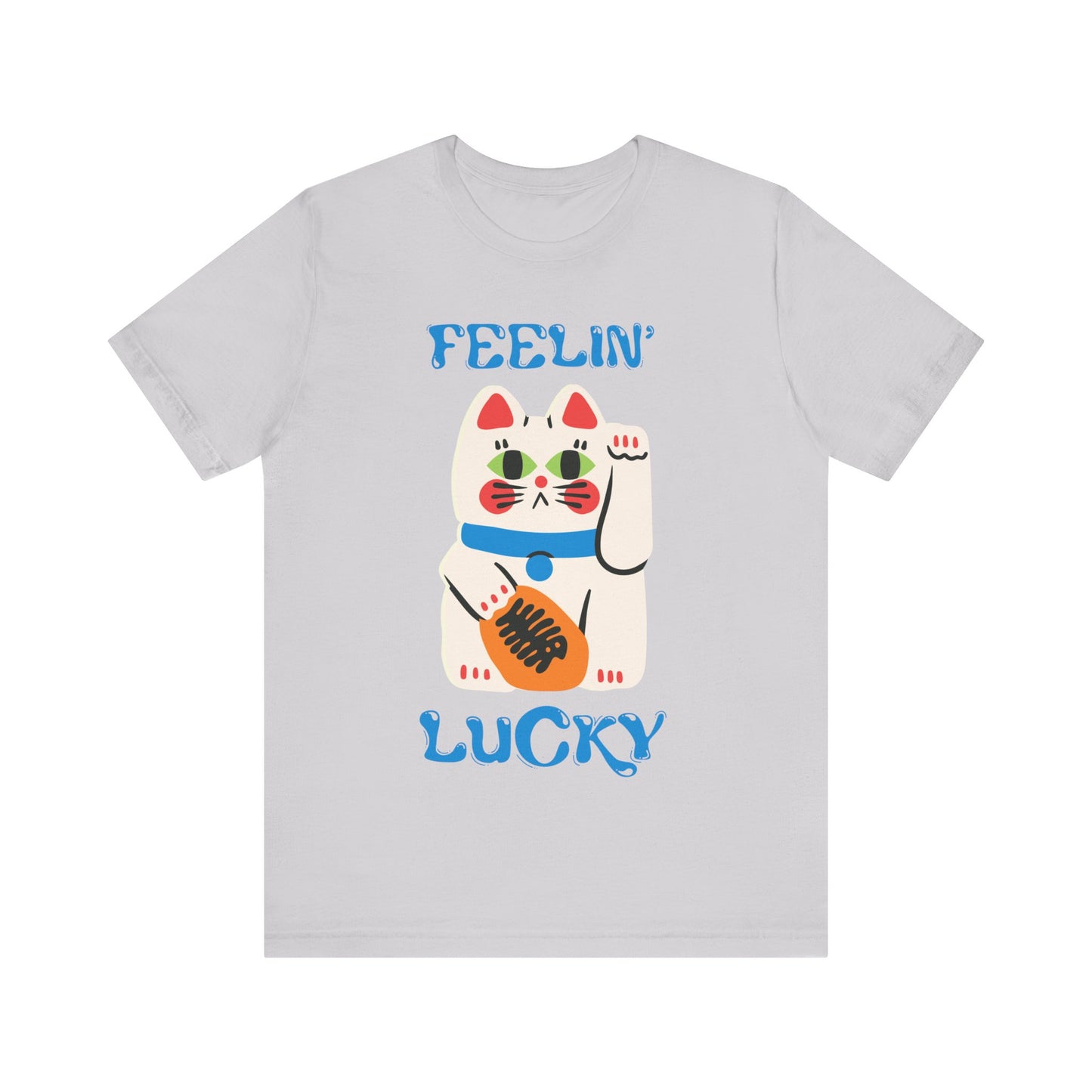 Feelin' Lucky Unisex Jersey Tee - Cute Cat Design for Good Vibes