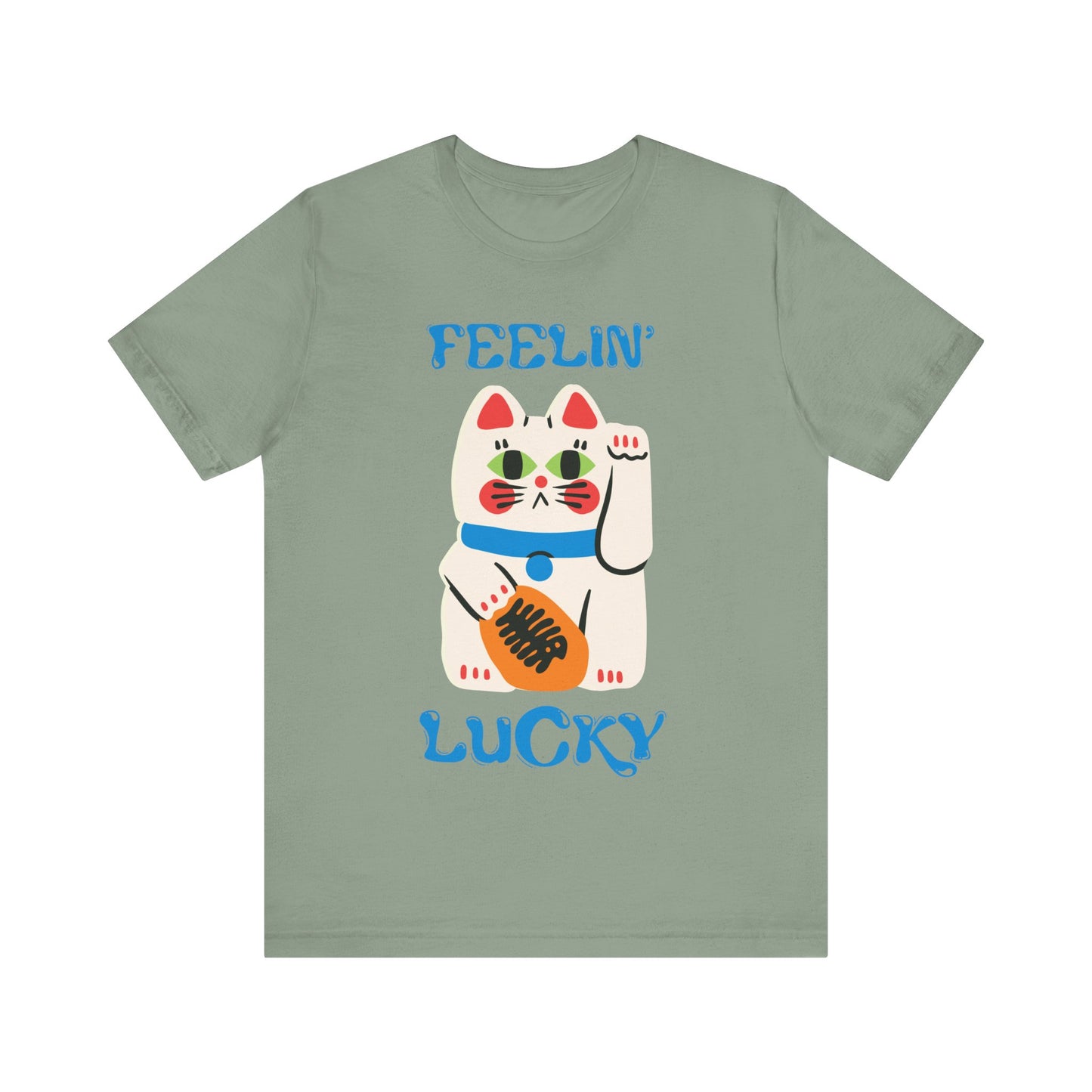 Feelin' Lucky Unisex Jersey Tee - Cute Cat Design for Good Vibes