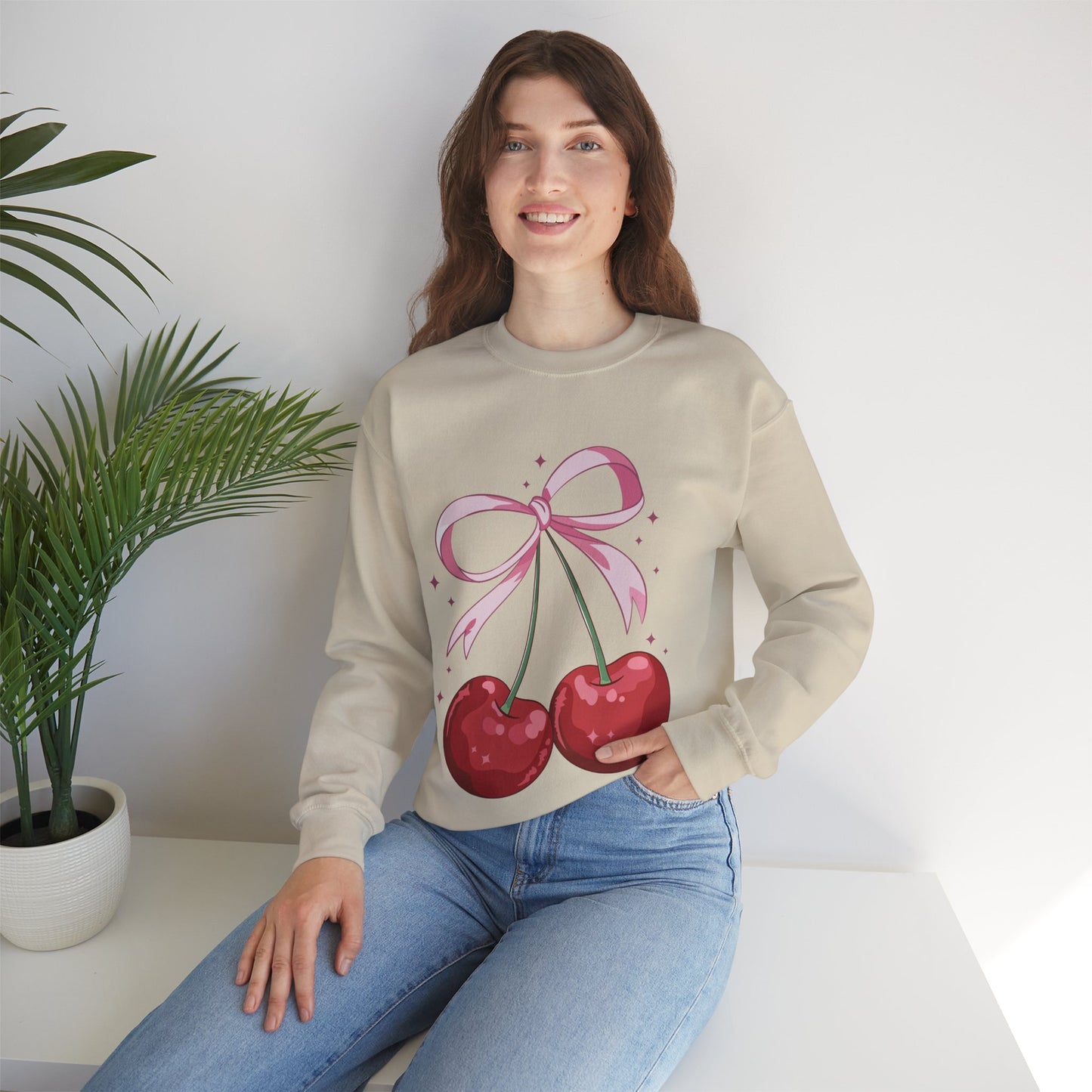 Cute Cherry Bow Unisex Heavy Blend™ Crewneck Sweatshirt