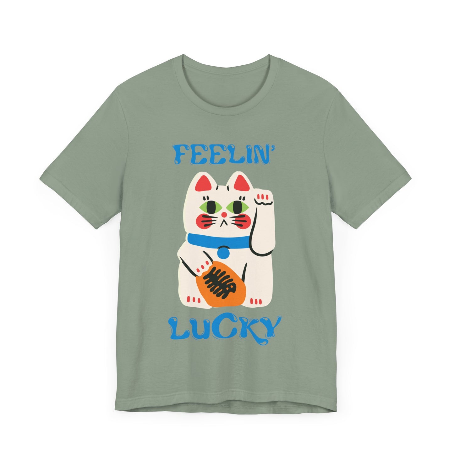 Feelin' Lucky Unisex Jersey Tee - Cute Cat Design for Good Vibes