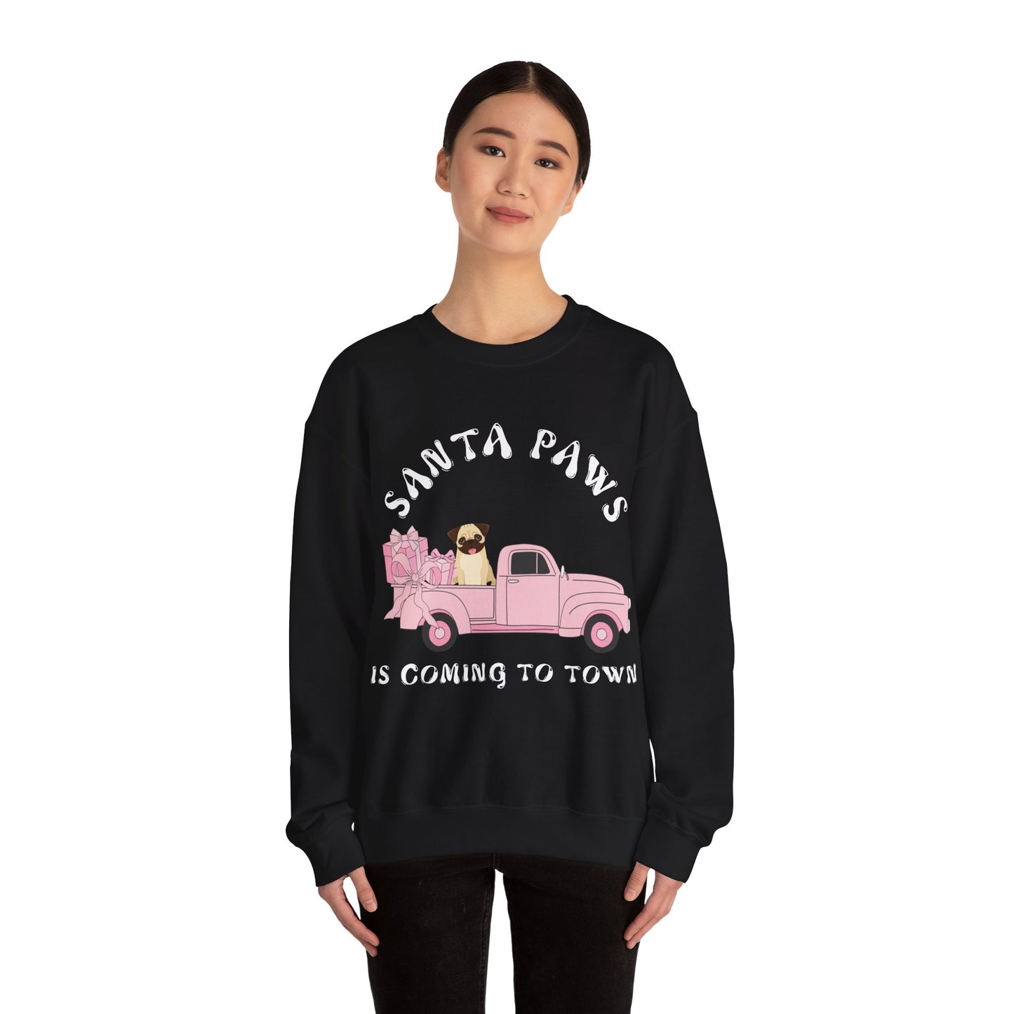 Santa Paws Christmas truck with pug Unisex Heavy Blend™ Crewneck Sweatshirt