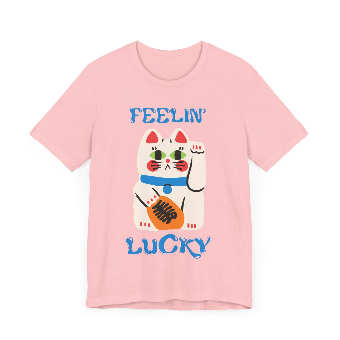 Feelin' Lucky Unisex Jersey Tee - Cute Cat Design for Good Vibes