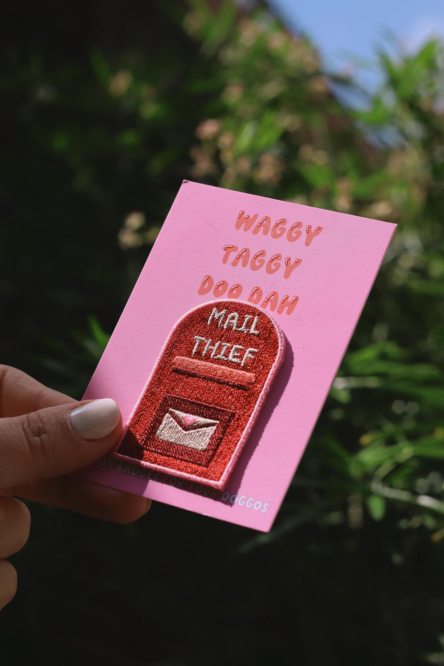 Mail Thief embroidered iron on patch for doggos bandanas