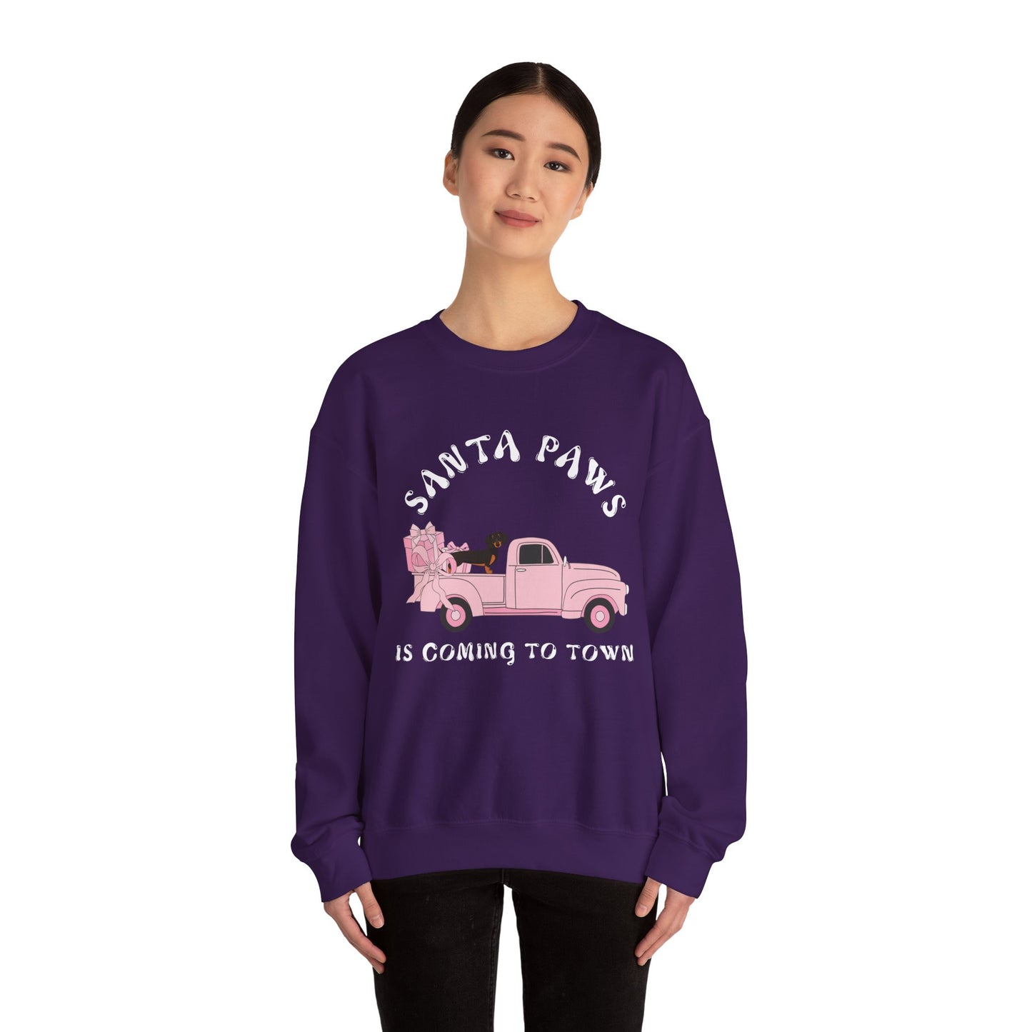 Santa Paws Christmas truck with dachshund Unisex Heavy Blend™ Crewneck Sweatshirt