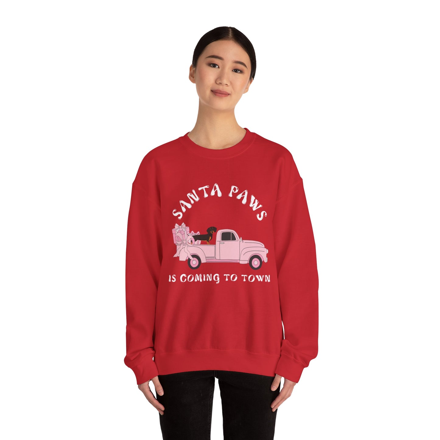 Santa Paws Christmas truck with dachshund Unisex Heavy Blend™ Crewneck Sweatshirt