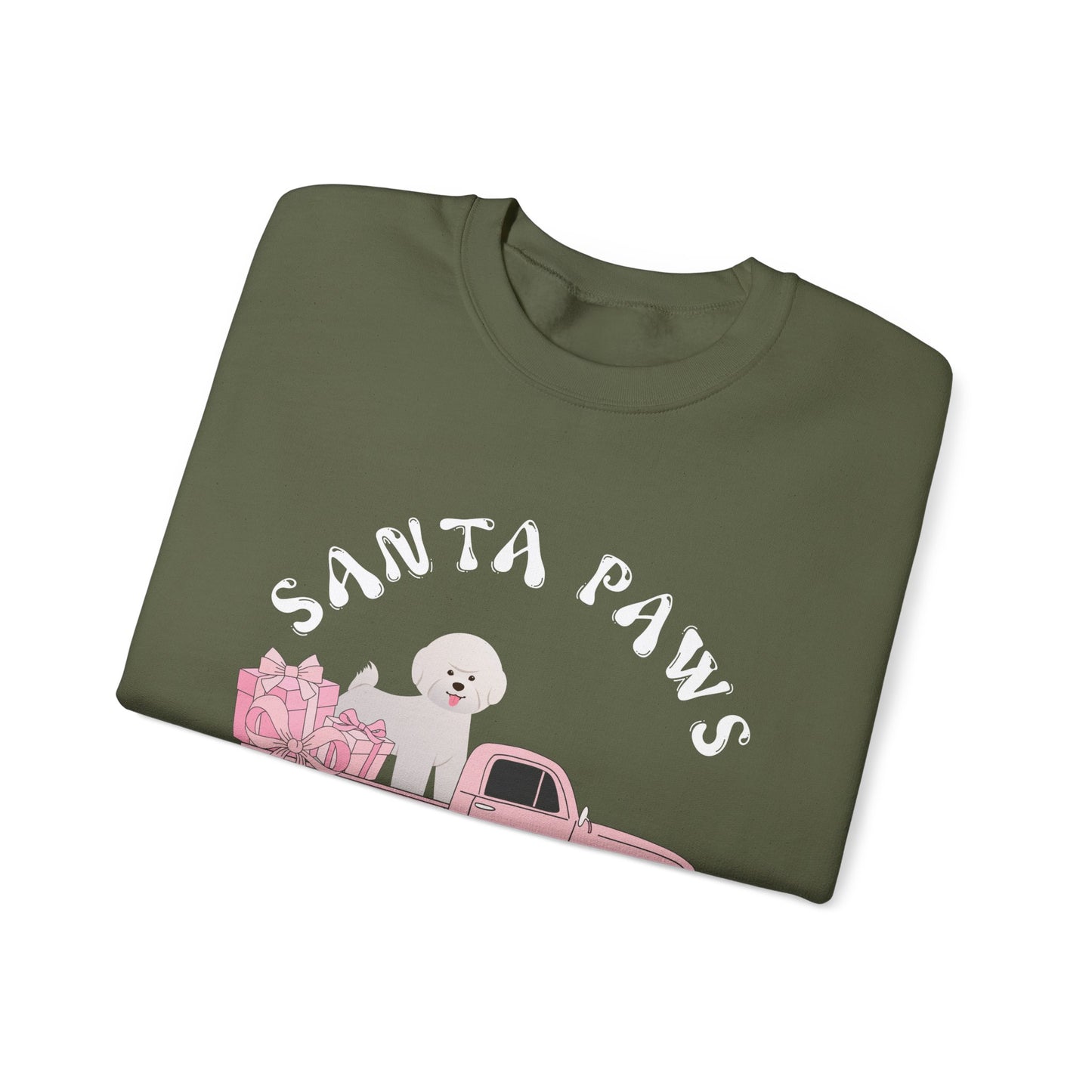 Santa Paws Christmas truck with white dog Unisex Heavy Blend™ Crewneck Sweatshirt