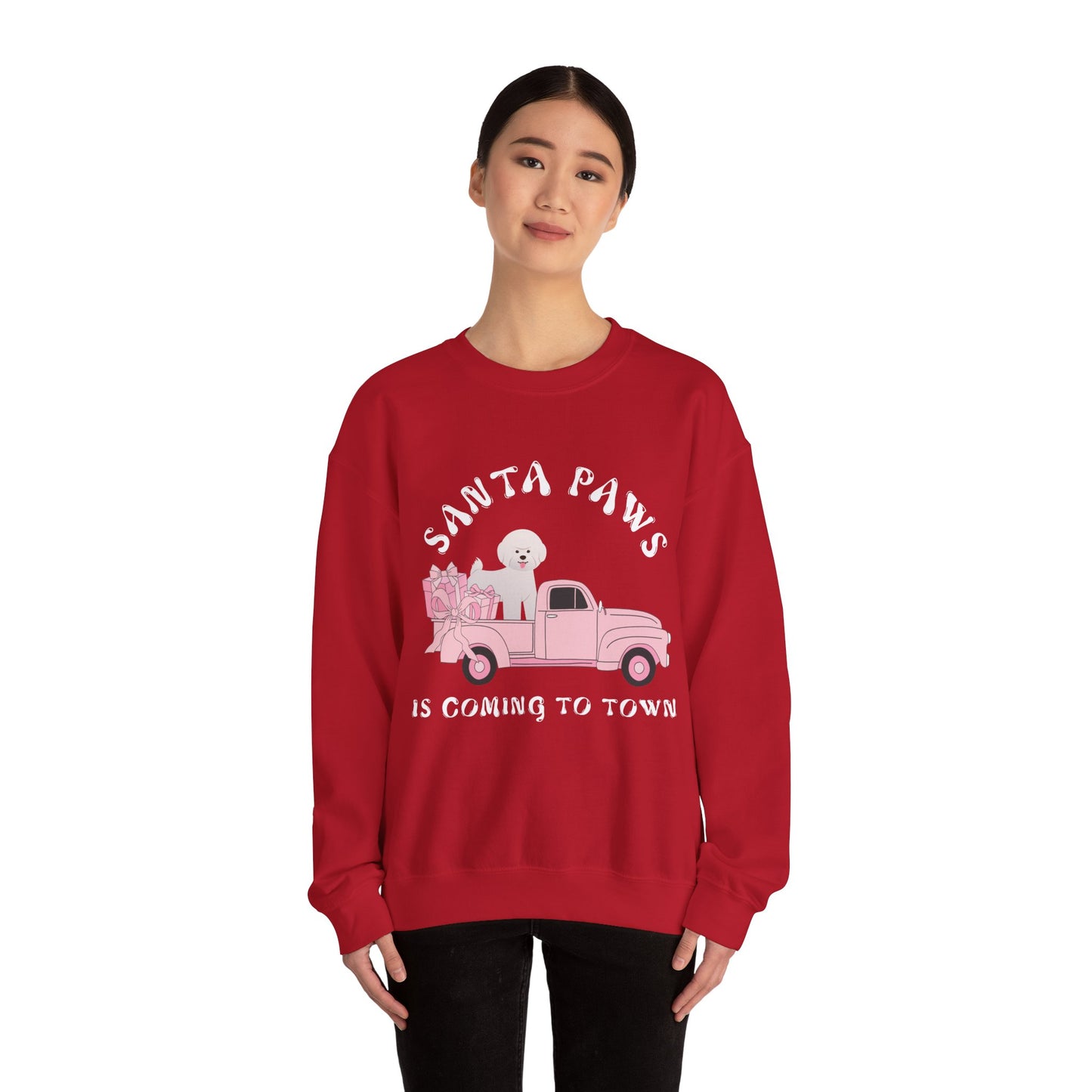 Santa Paws Christmas truck with white dog Unisex Heavy Blend™ Crewneck Sweatshirt