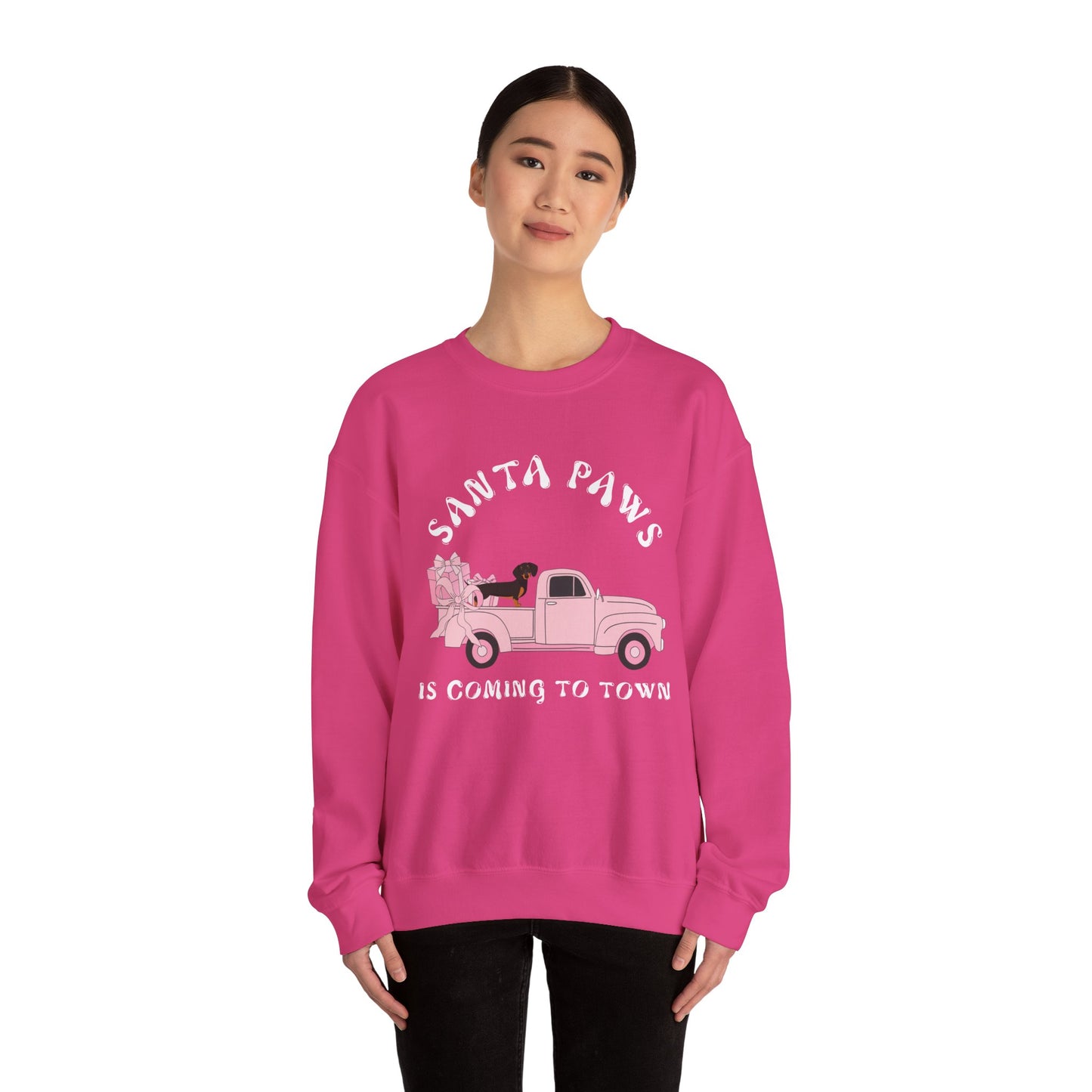 Santa Paws Christmas truck with dachshund Unisex Heavy Blend™ Crewneck Sweatshirt