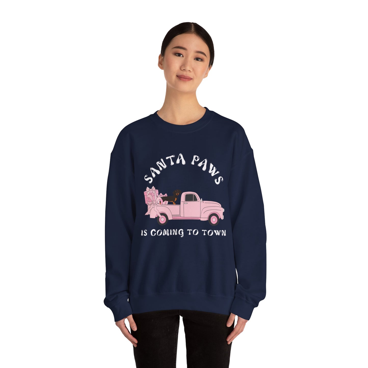 Santa Paws Christmas truck with dachshund Unisex Heavy Blend™ Crewneck Sweatshirt