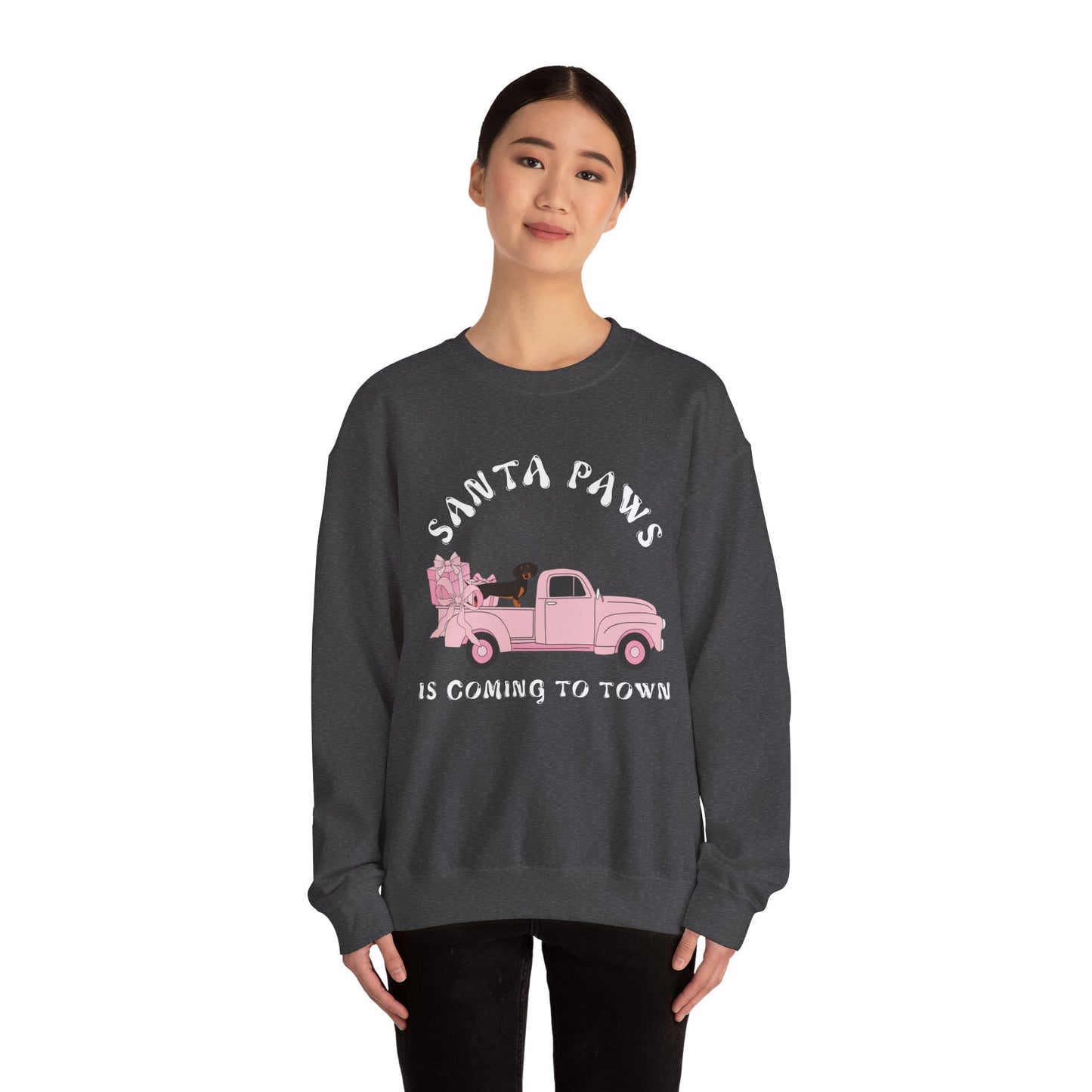 Santa Paws Christmas truck with dachshund Unisex Heavy Blend™ Crewneck Sweatshirt