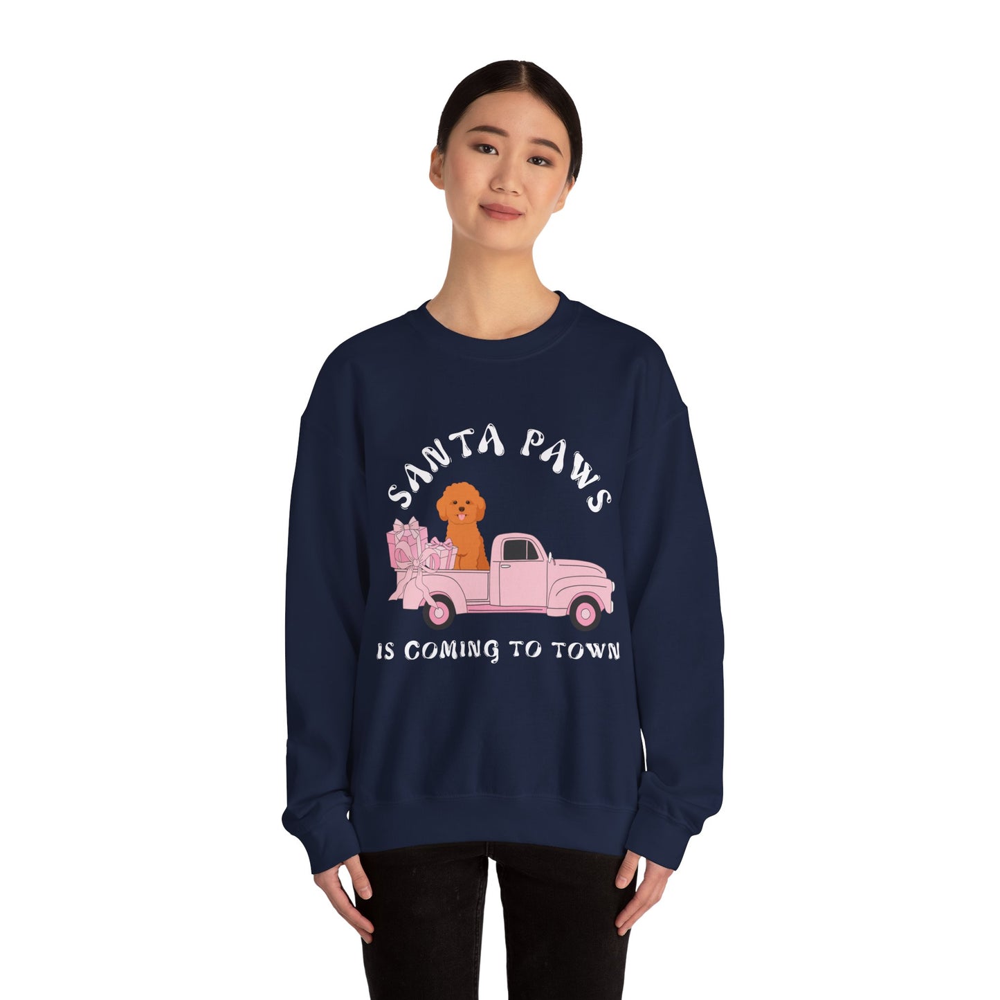 Santa Paws Christmas truck with cockapoo Unisex Heavy Blend™ Crewneck Sweatshirt