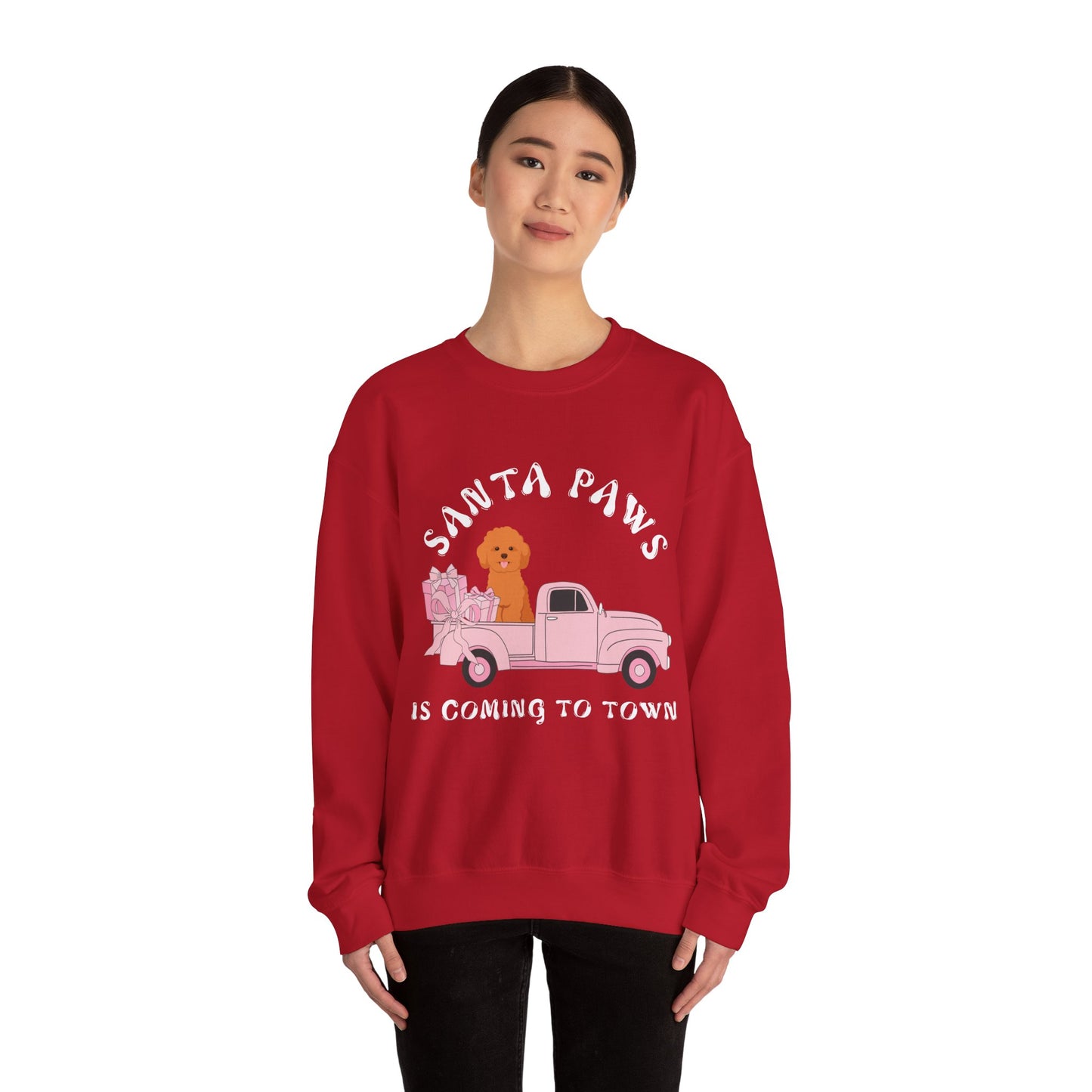 Santa Paws Christmas truck with cockapoo Unisex Heavy Blend™ Crewneck Sweatshirt