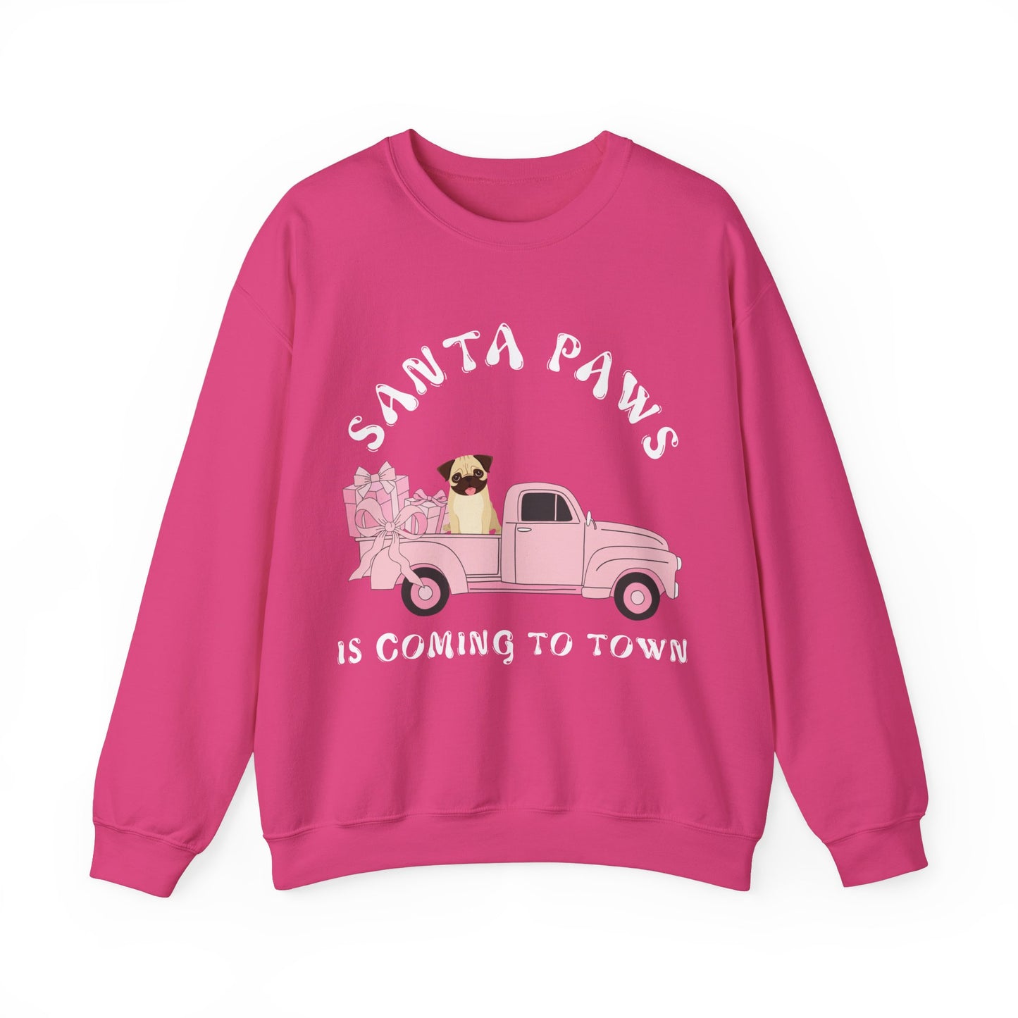 Santa Paws Christmas truck with pug Unisex Heavy Blend™ Crewneck Sweatshirt