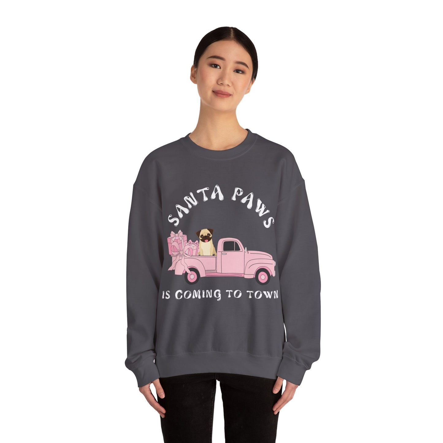 Santa Paws Christmas truck with pug Unisex Heavy Blend™ Crewneck Sweatshirt