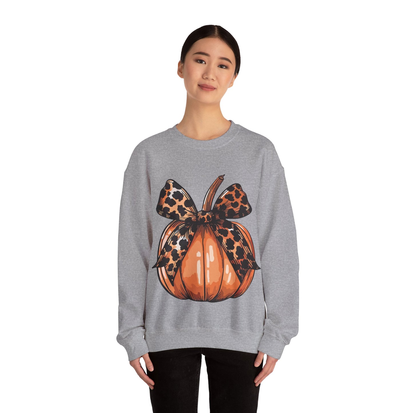 Leopard Pumpkin Bow Unisex Heavy Blend™ Crewneck Sweatshirt