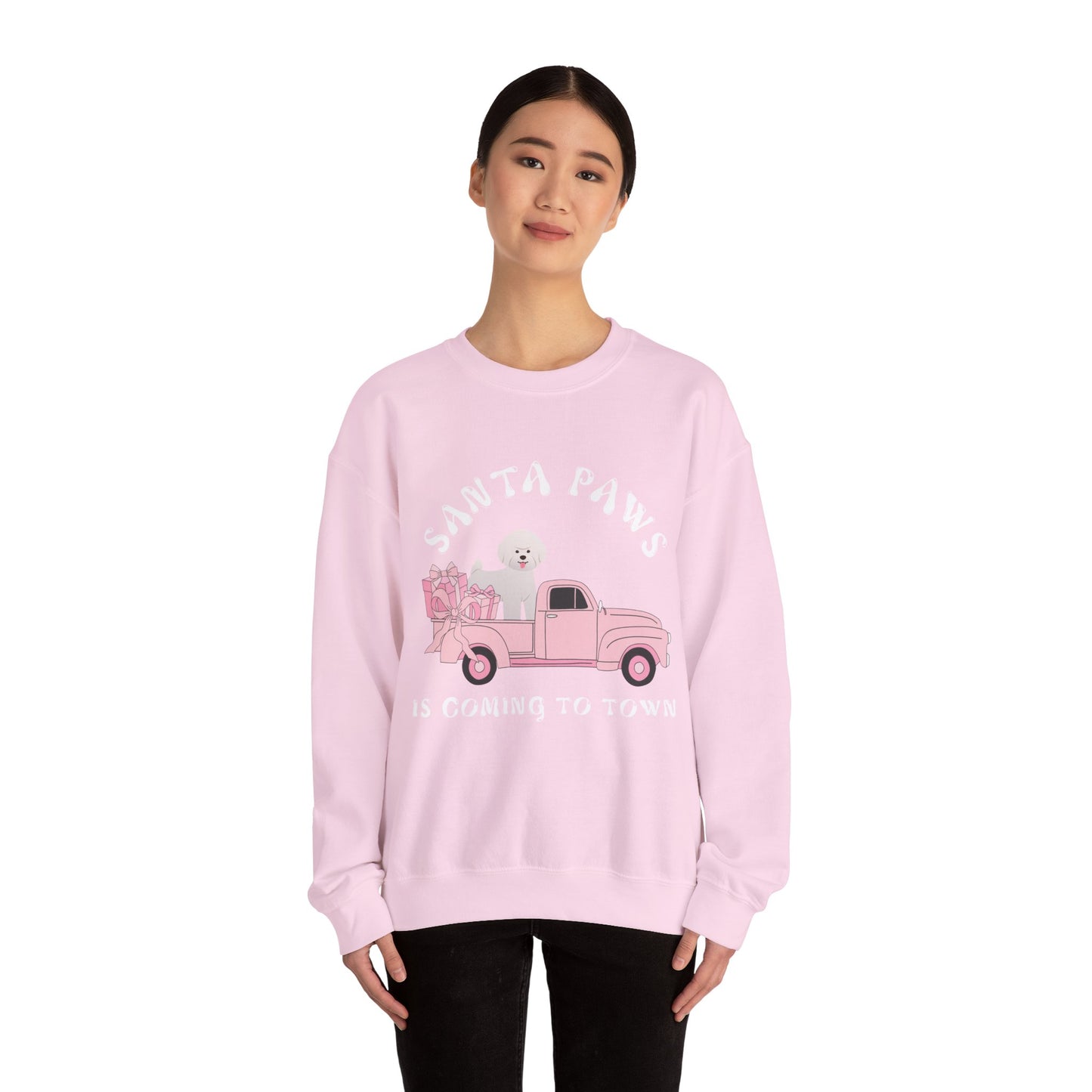 Santa Paws Christmas truck with white dog Unisex Heavy Blend™ Crewneck Sweatshirt