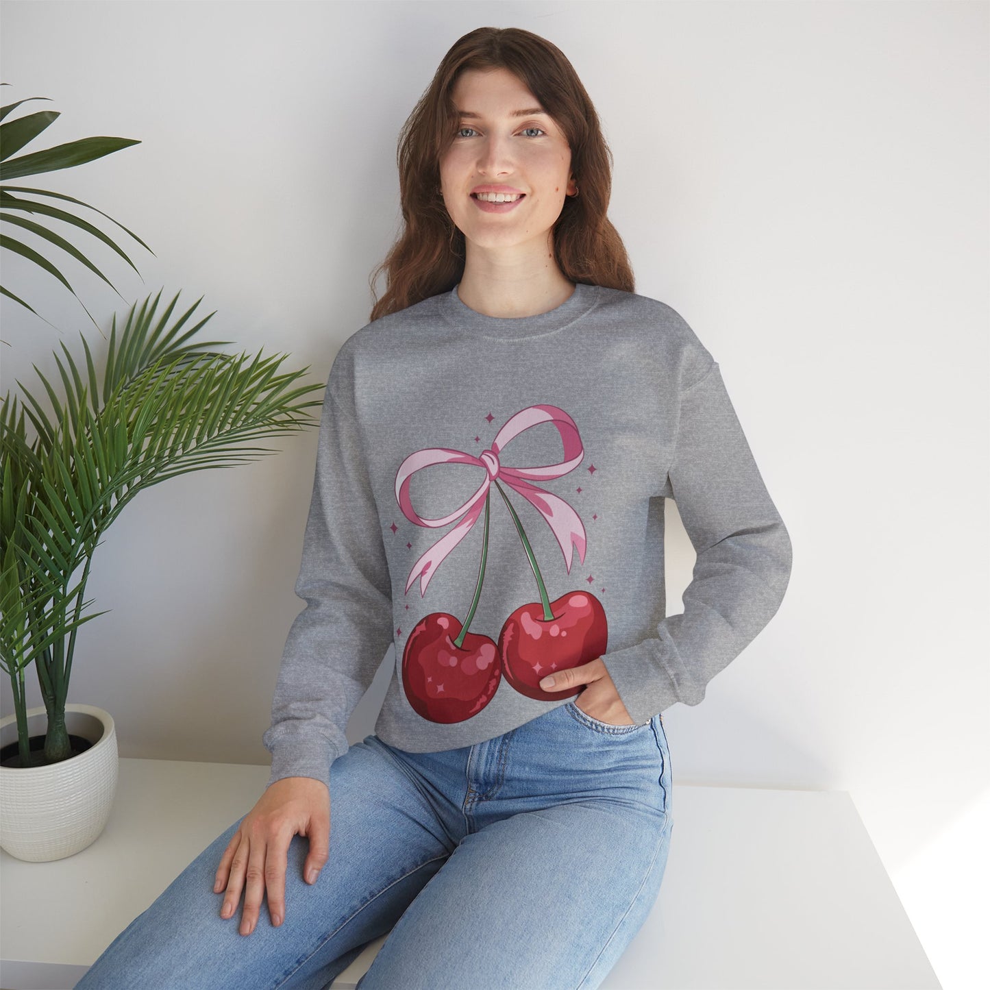 Cute Cherry Bow Unisex Heavy Blend™ Crewneck Sweatshirt