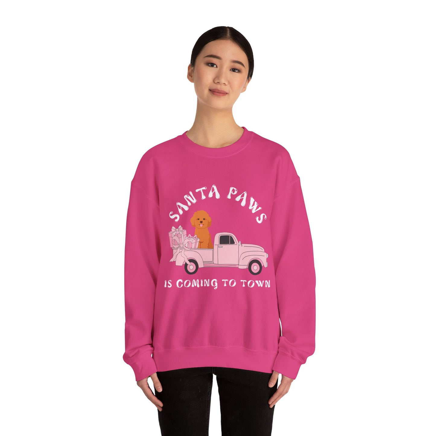 Santa Paws Christmas truck with cockapoo Unisex Heavy Blend™ Crewneck Sweatshirt