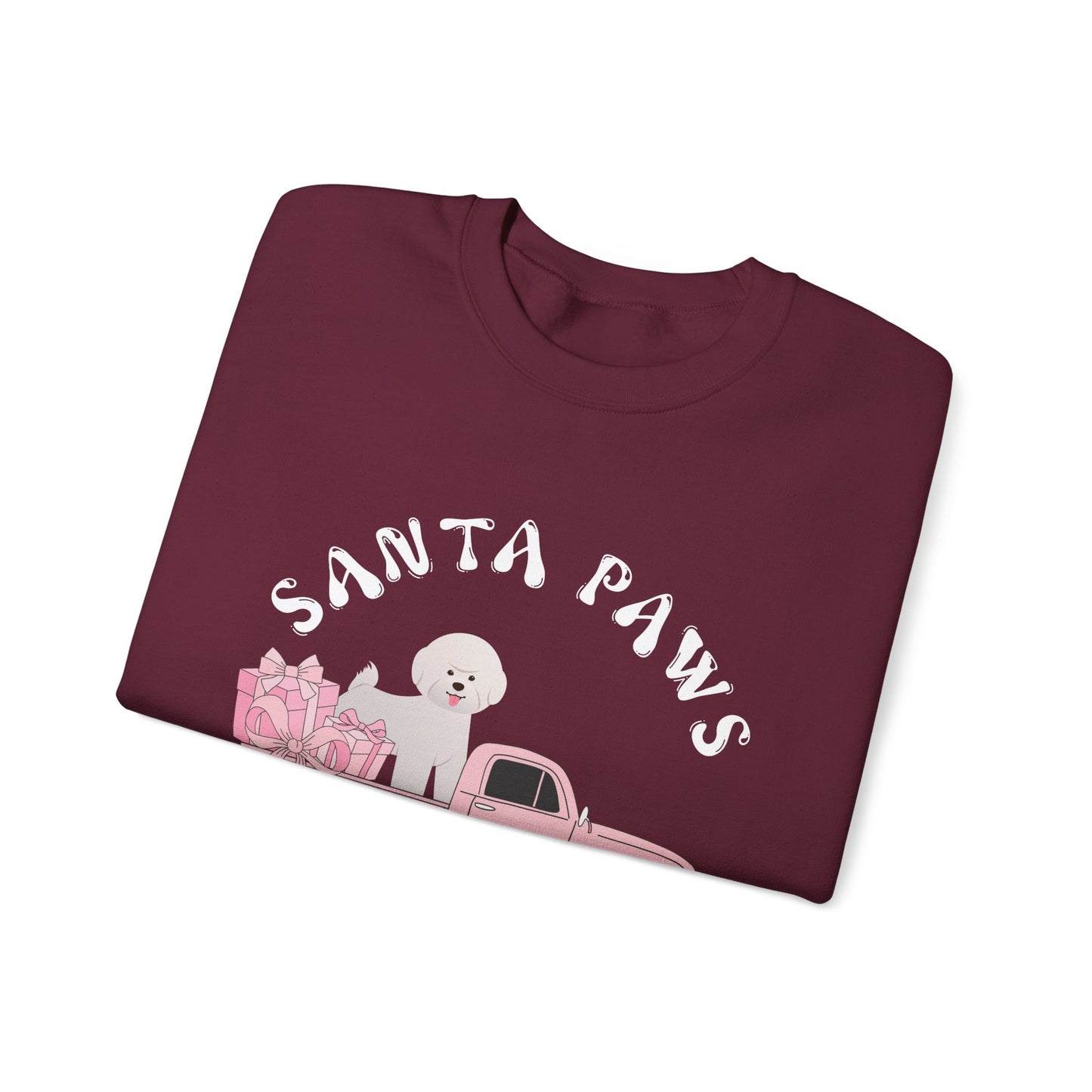 Santa Paws Christmas truck with white dog Unisex Heavy Blend™ Crewneck Sweatshirt