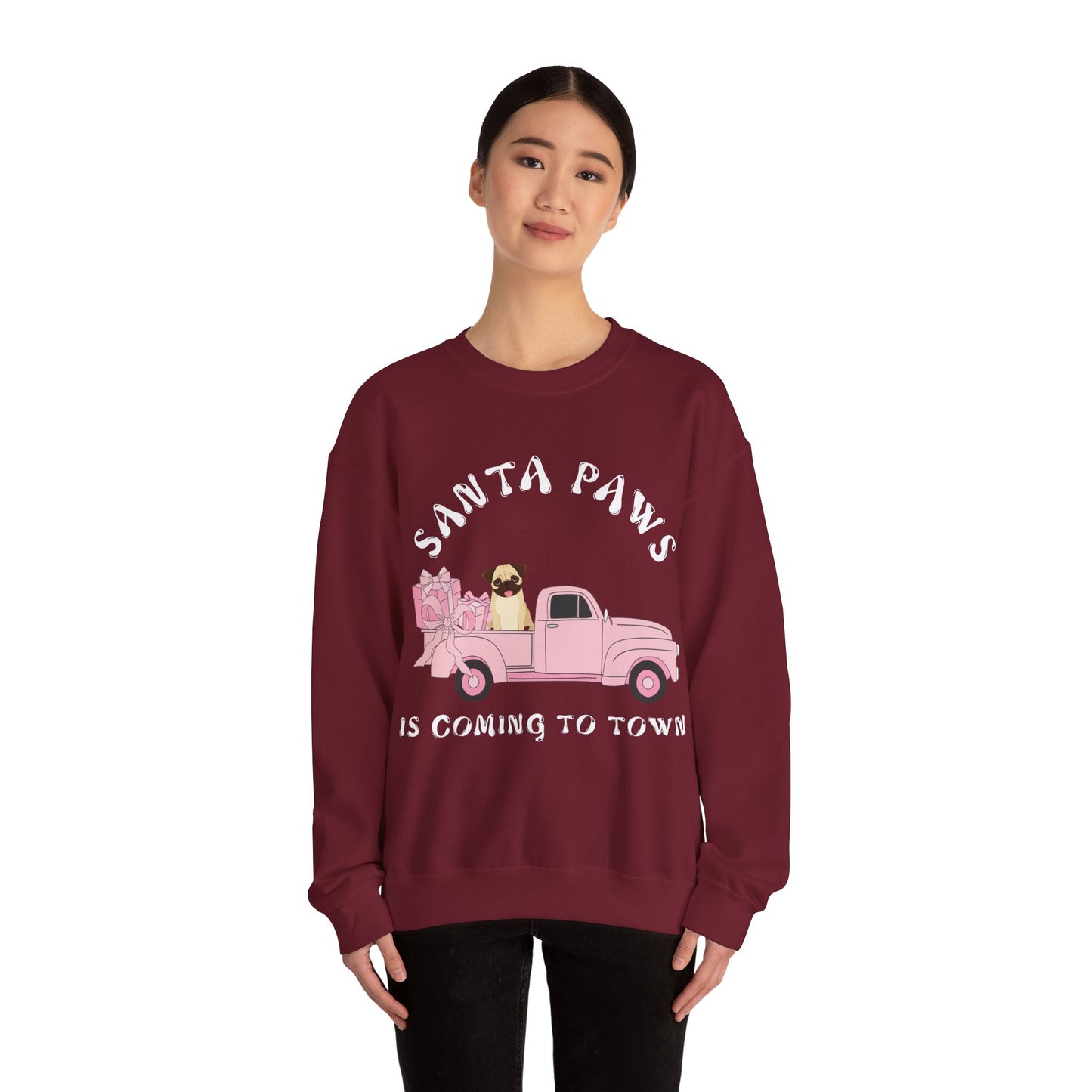 Santa Paws Christmas truck with pug Unisex Heavy Blend™ Crewneck Sweatshirt