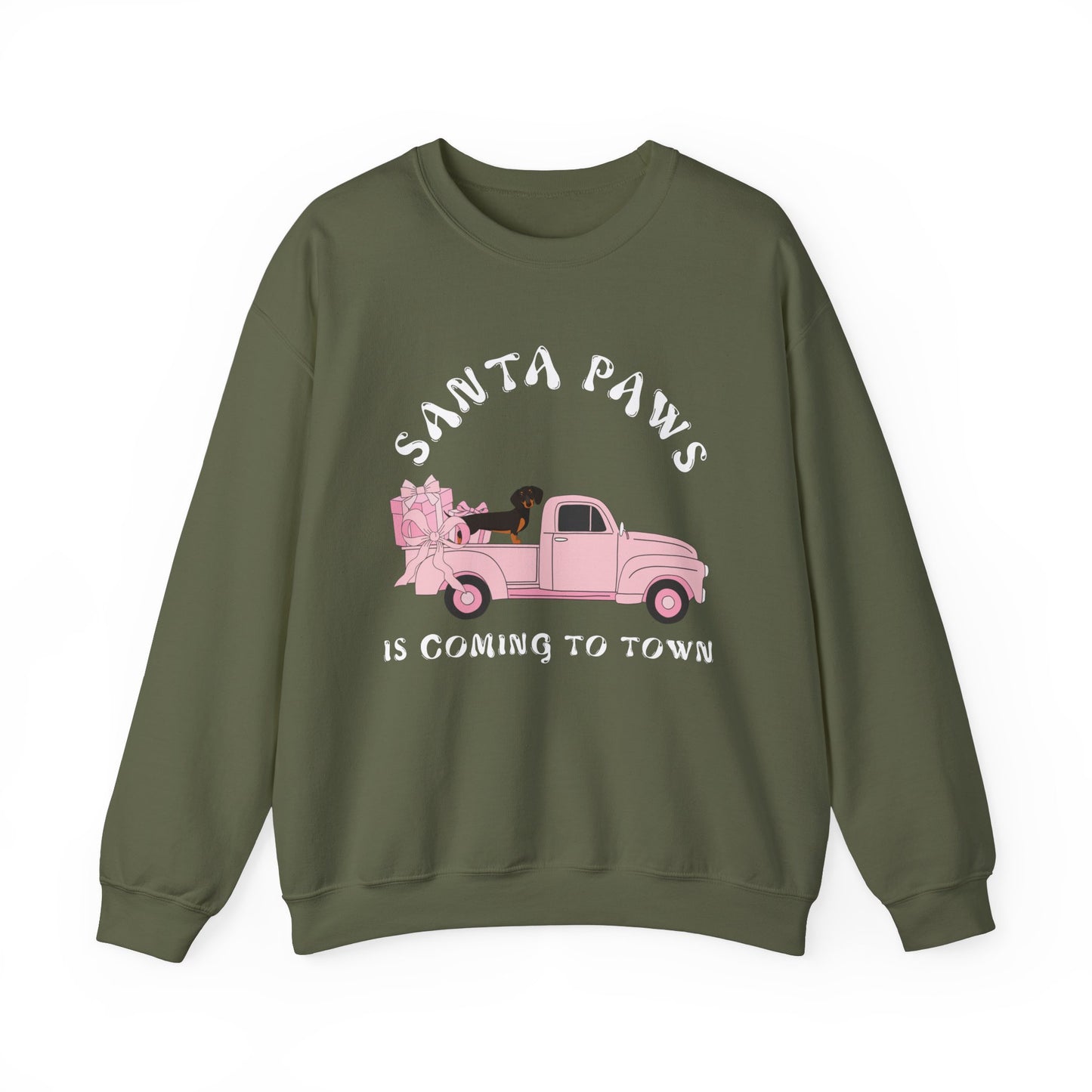 Santa Paws Christmas truck with dachshund Unisex Heavy Blend™ Crewneck Sweatshirt