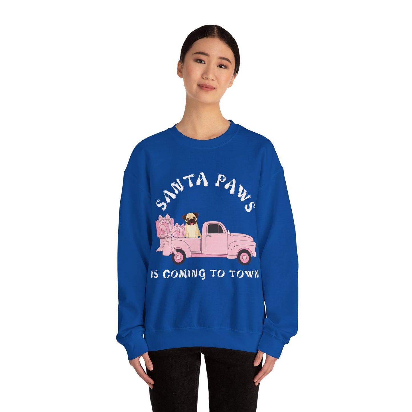 Santa Paws Christmas truck with pug Unisex Heavy Blend™ Crewneck Sweatshirt