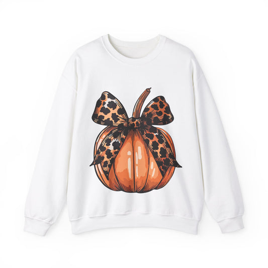 Leopard Pumpkin Bow Unisex Heavy Blend™ Crewneck Sweatshirt