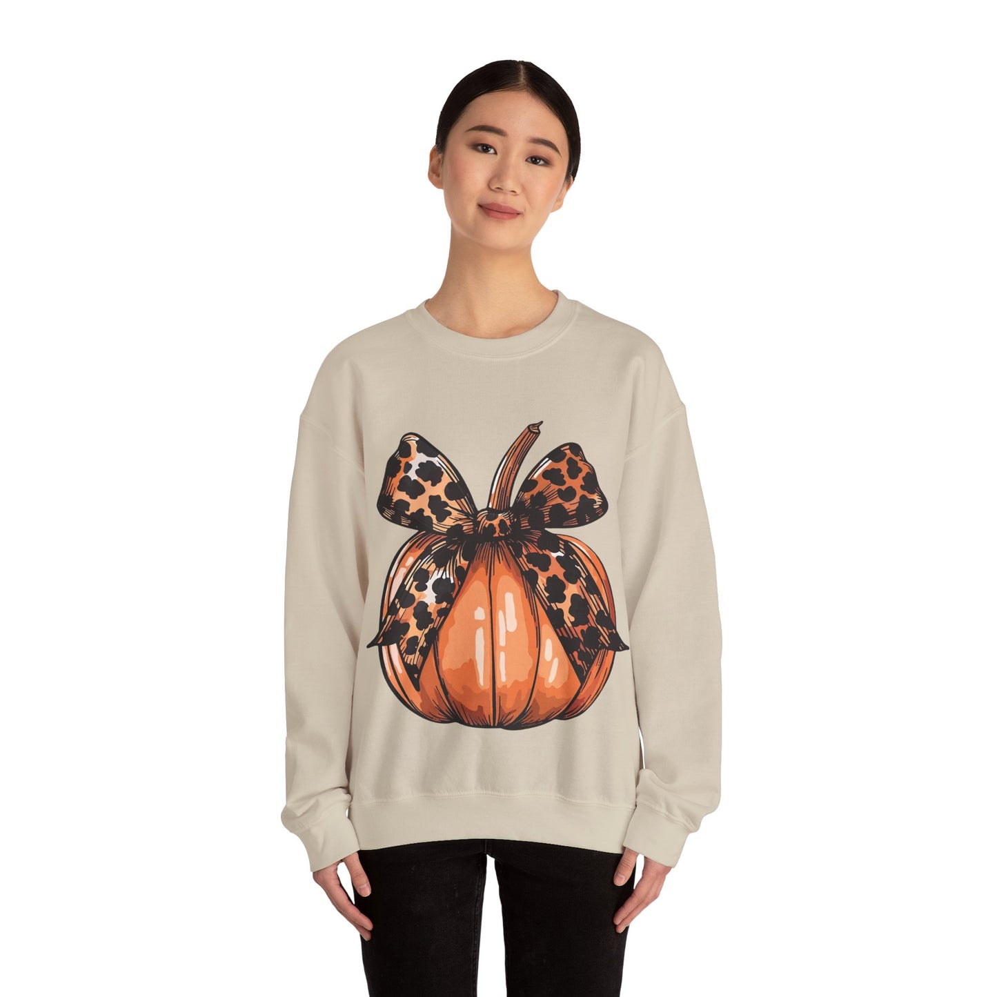 Leopard Pumpkin Bow Unisex Heavy Blend™ Crewneck Sweatshirt