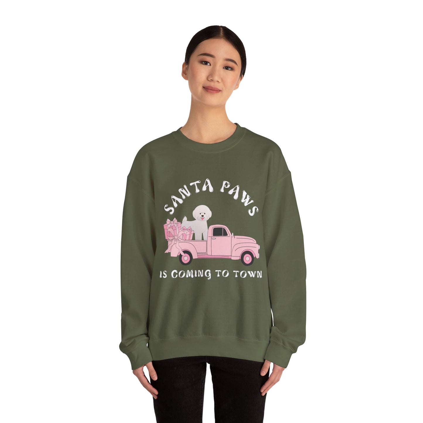 Santa Paws Christmas truck with white dog Unisex Heavy Blend™ Crewneck Sweatshirt