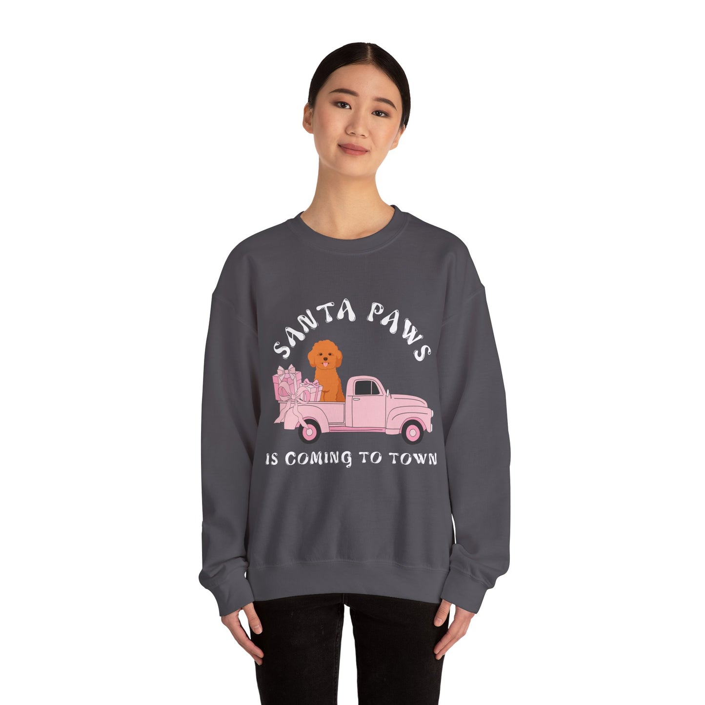 Santa Paws Christmas truck with cockapoo Unisex Heavy Blend™ Crewneck Sweatshirt