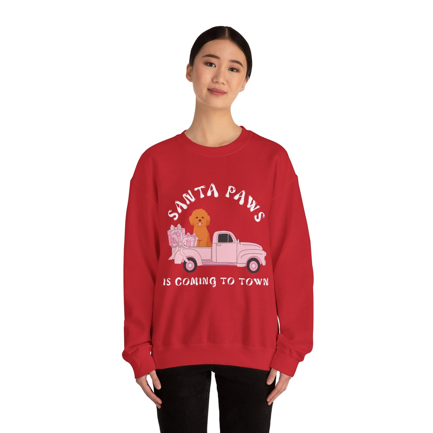 Santa Paws Christmas truck with cockapoo Unisex Heavy Blend™ Crewneck Sweatshirt