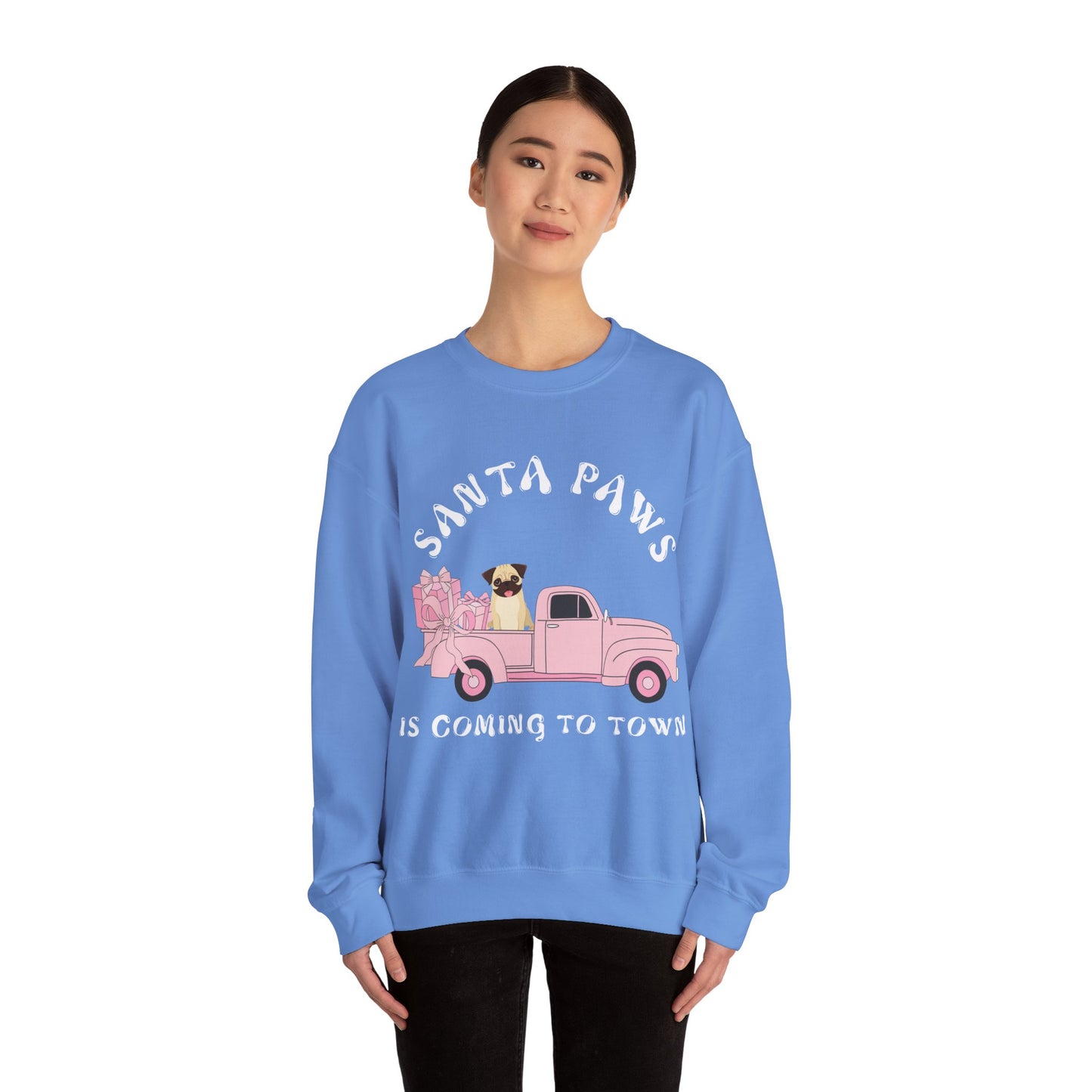 Santa Paws Christmas truck with pug Unisex Heavy Blend™ Crewneck Sweatshirt