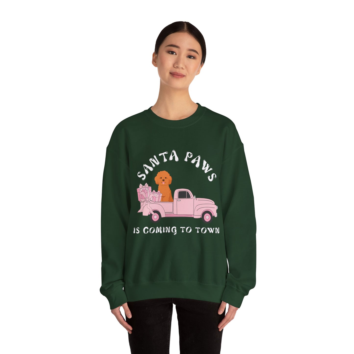 Santa Paws Christmas truck with cockapoo Unisex Heavy Blend™ Crewneck Sweatshirt