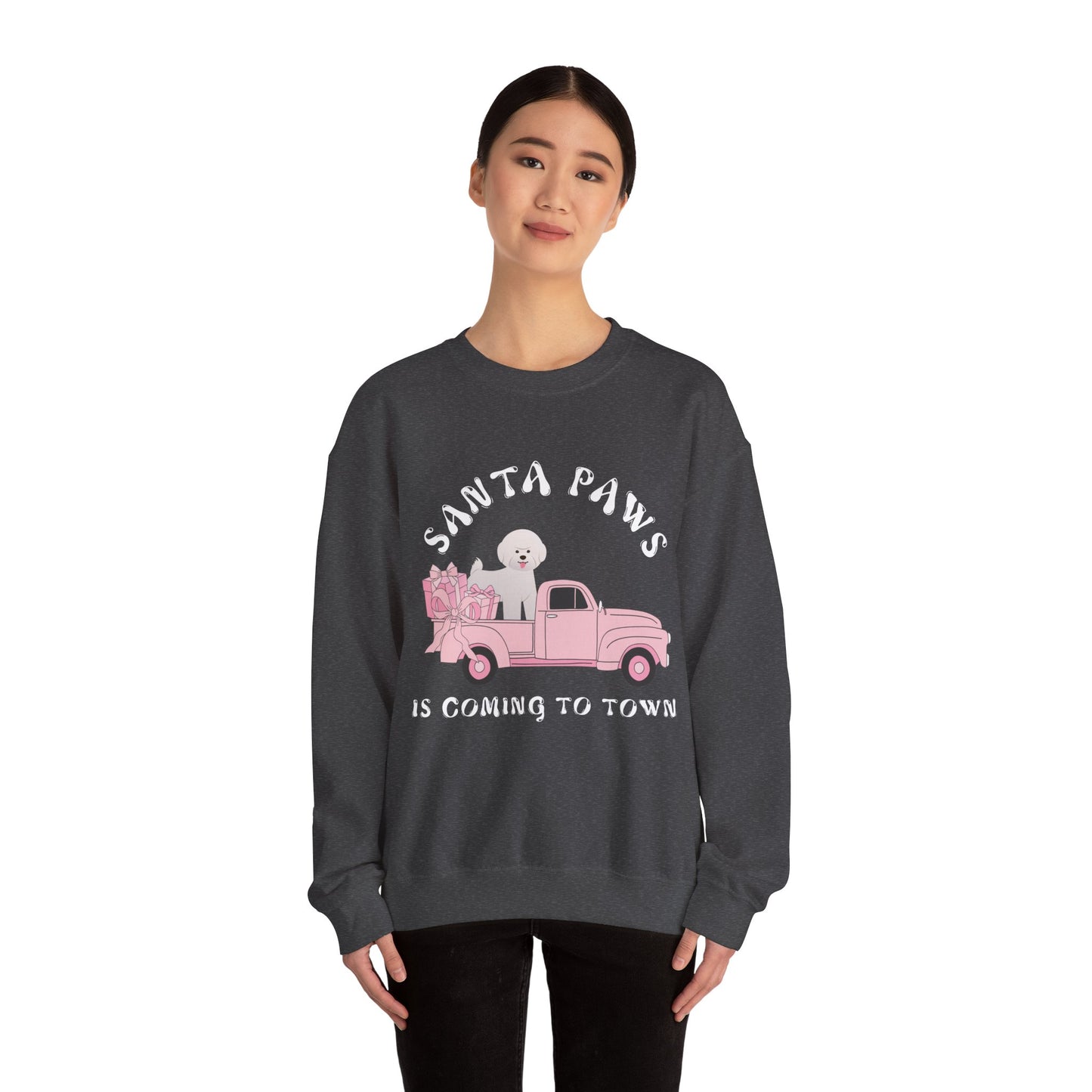 Santa Paws Christmas truck with white dog Unisex Heavy Blend™ Crewneck Sweatshirt