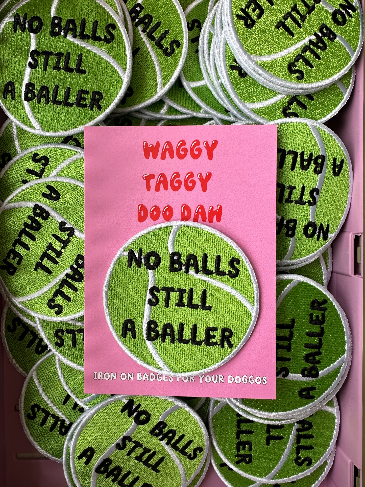 No balls still a baller embroidered iron on patch for doggos bandanas