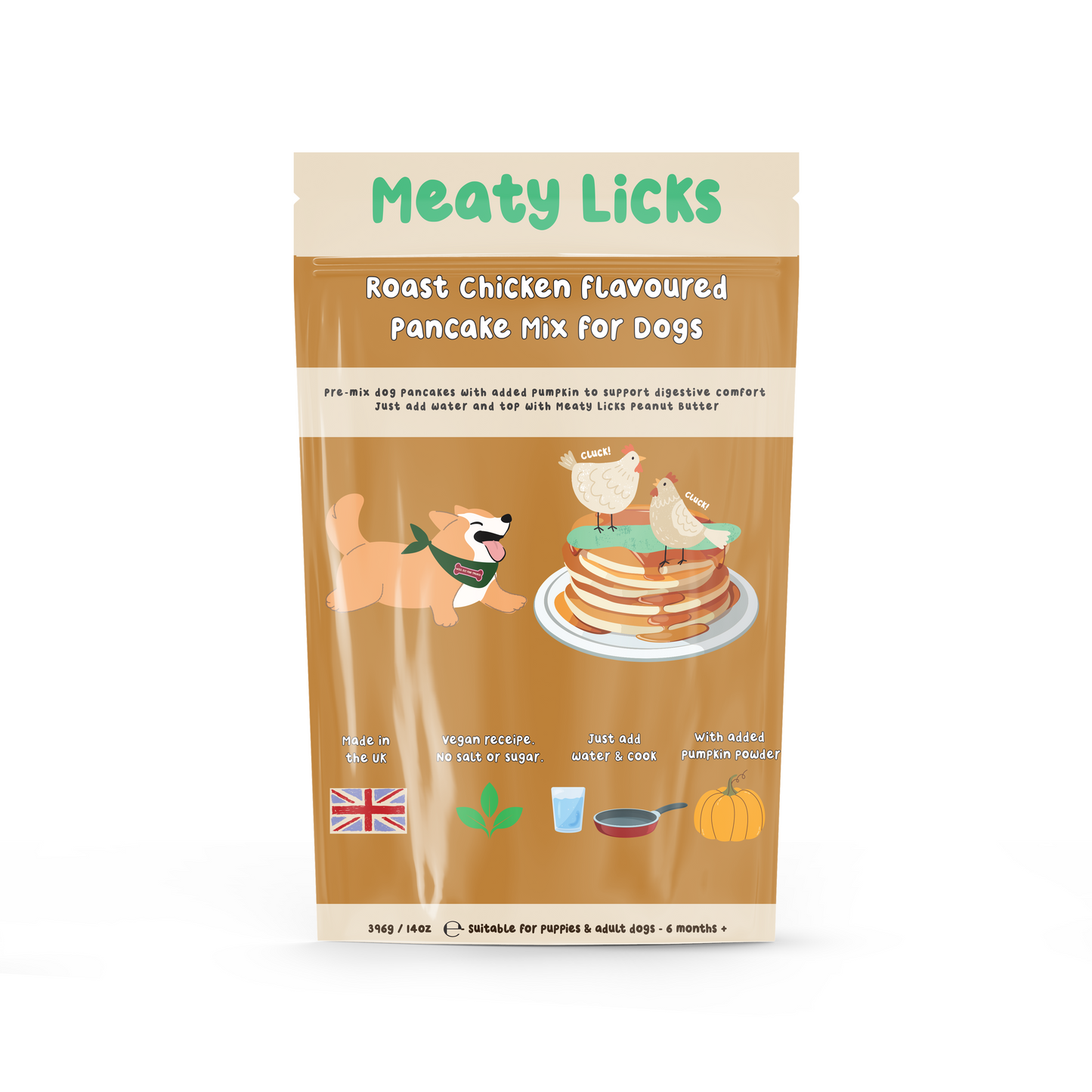 Meaty Licks Roast Chicken flavoured pancake mix for dogs