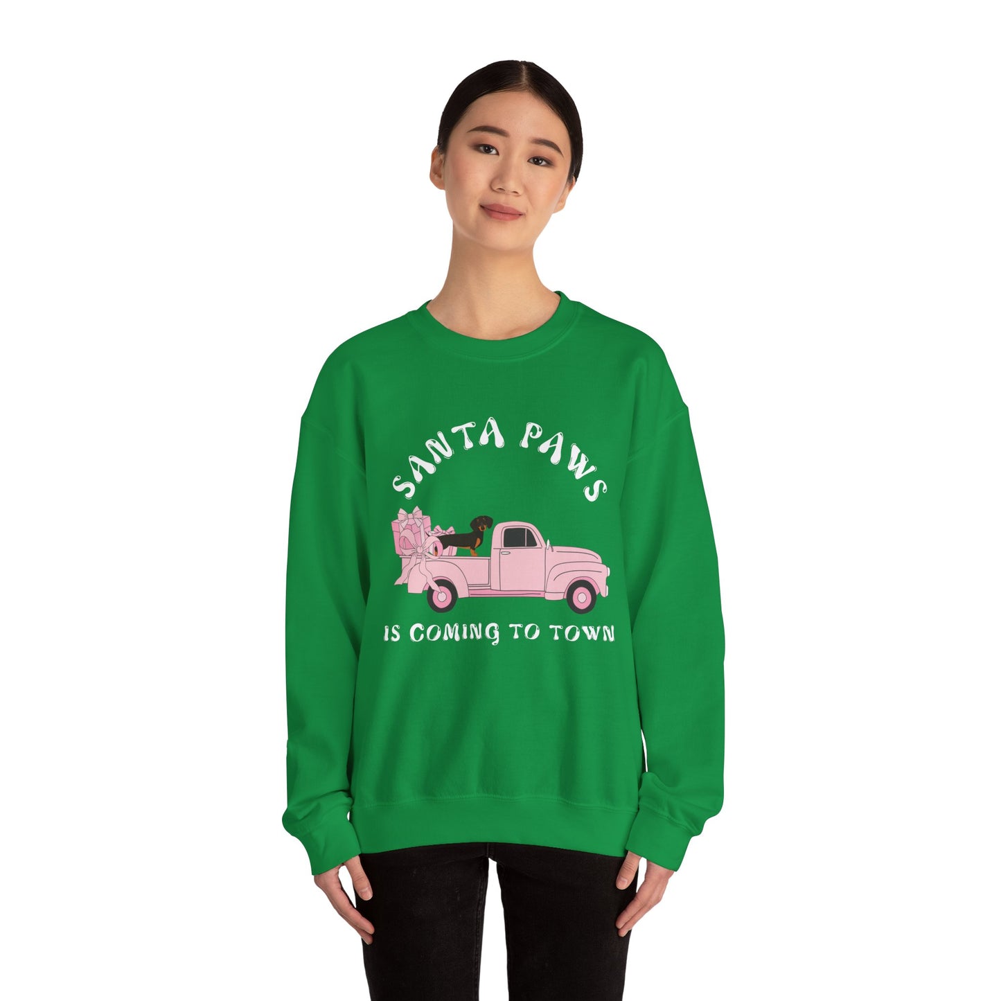 Santa Paws Christmas truck with dachshund Unisex Heavy Blend™ Crewneck Sweatshirt