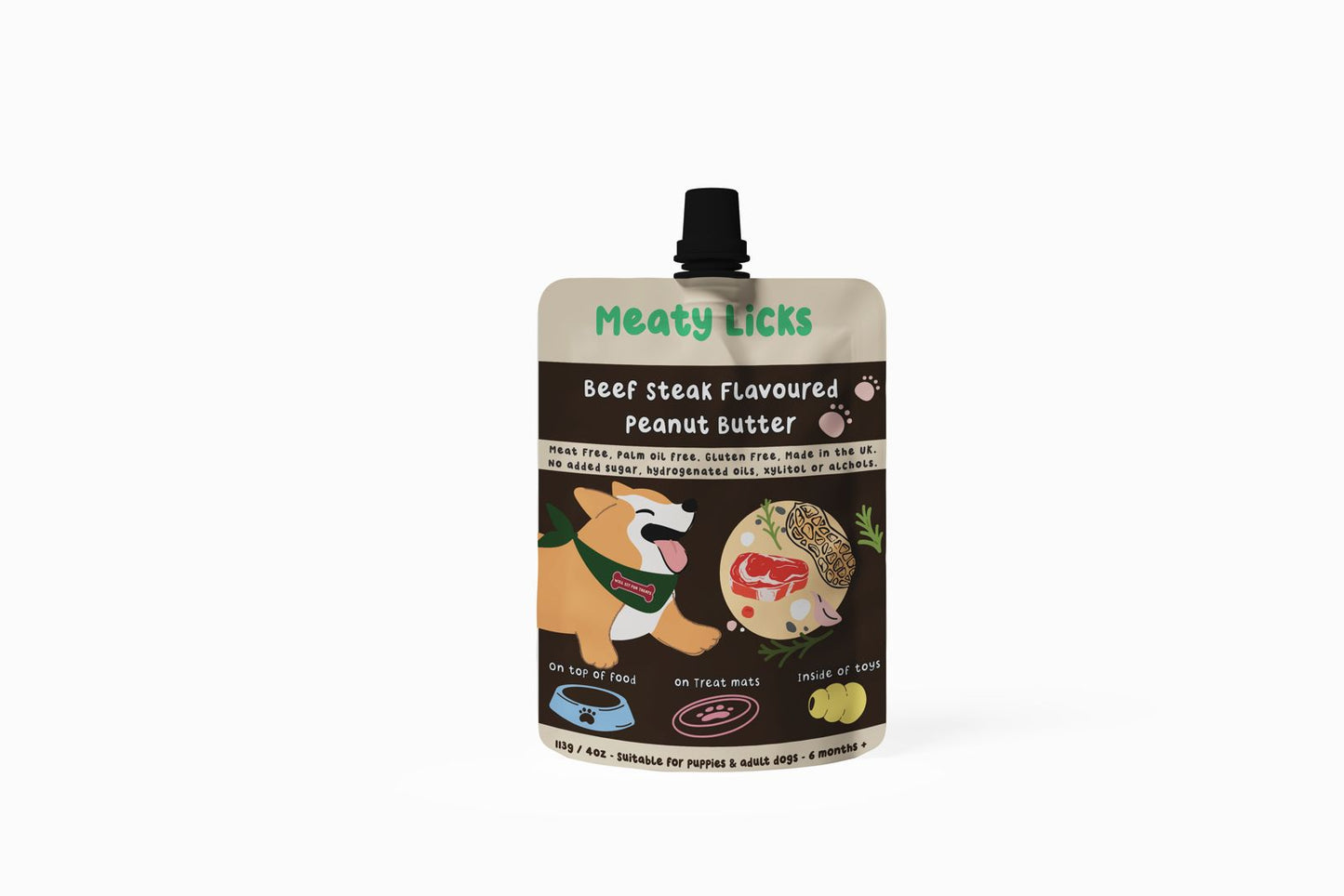 Meaty Licks beef steak peanut butter 113g (PRE ORDER DESPATCH 18th OCT)