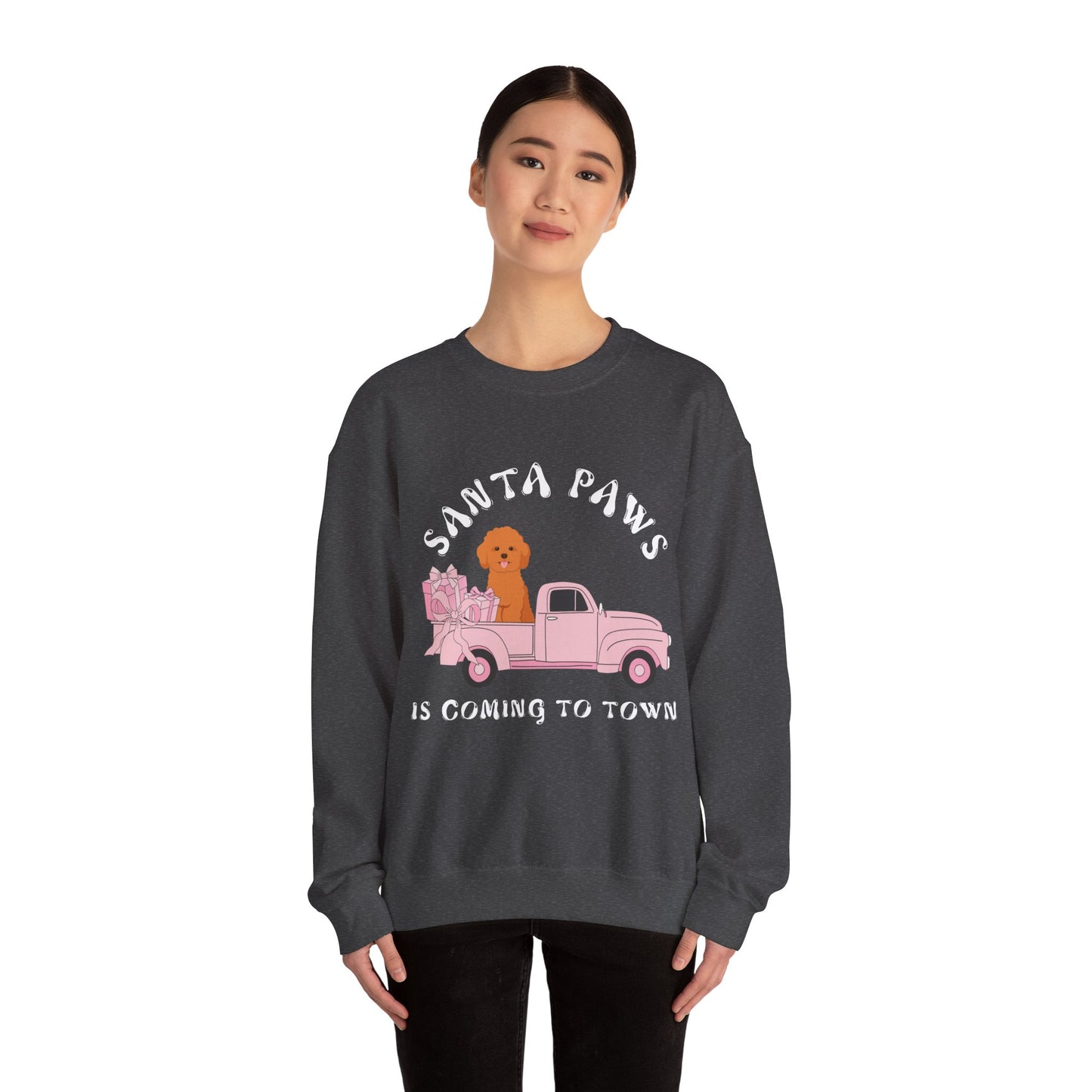 Santa Paws Christmas truck with cockapoo Unisex Heavy Blend™ Crewneck Sweatshirt