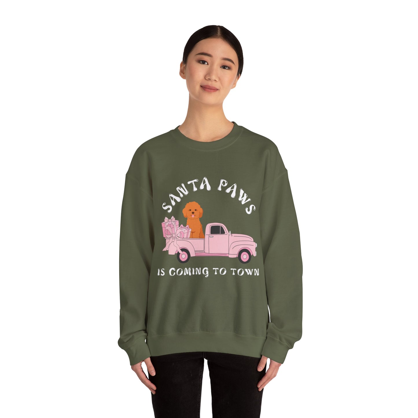 Santa Paws Christmas truck with cockapoo Unisex Heavy Blend™ Crewneck Sweatshirt